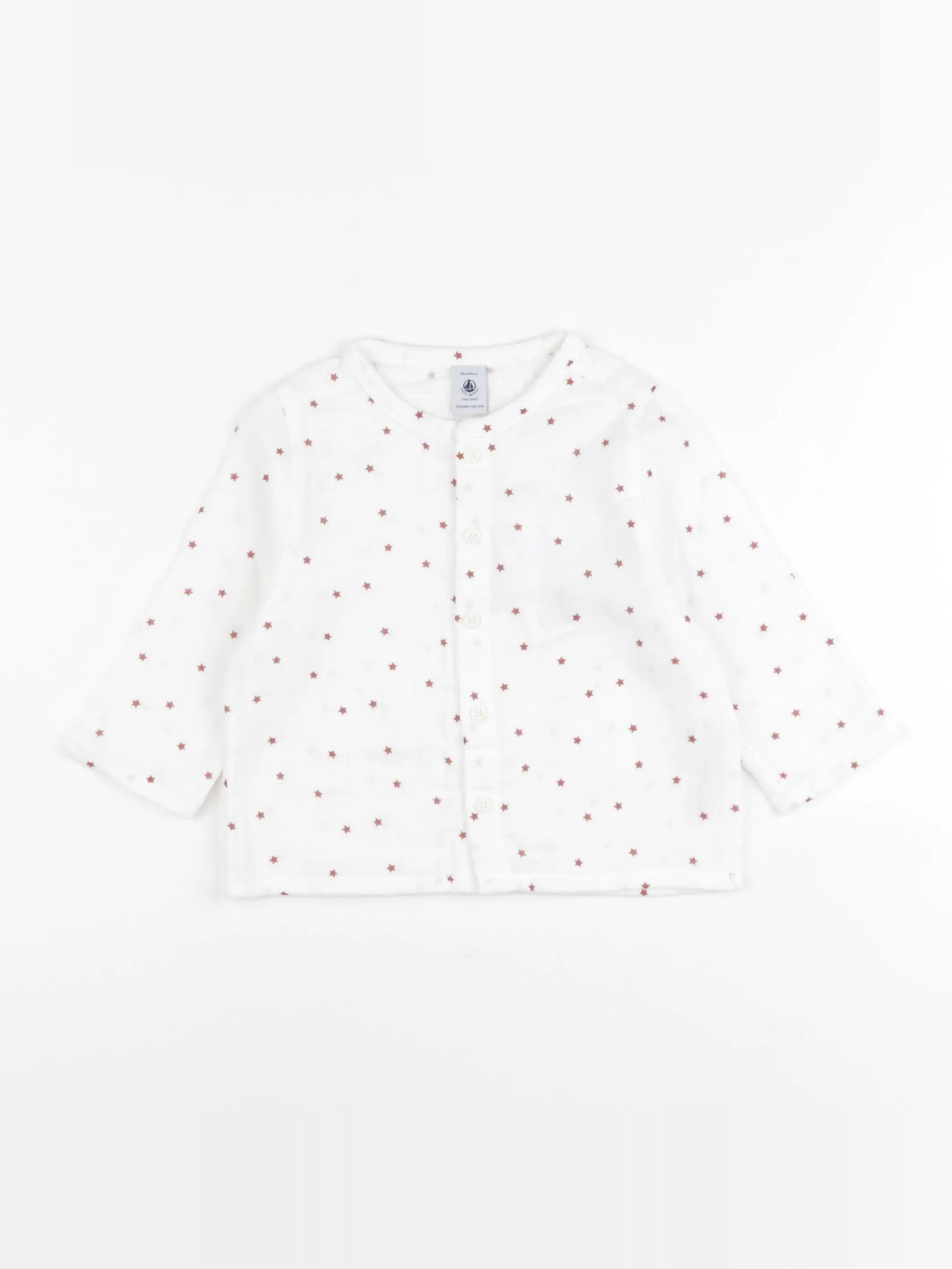 Petit Bateau - chemise blanc, rouge - 12 mois