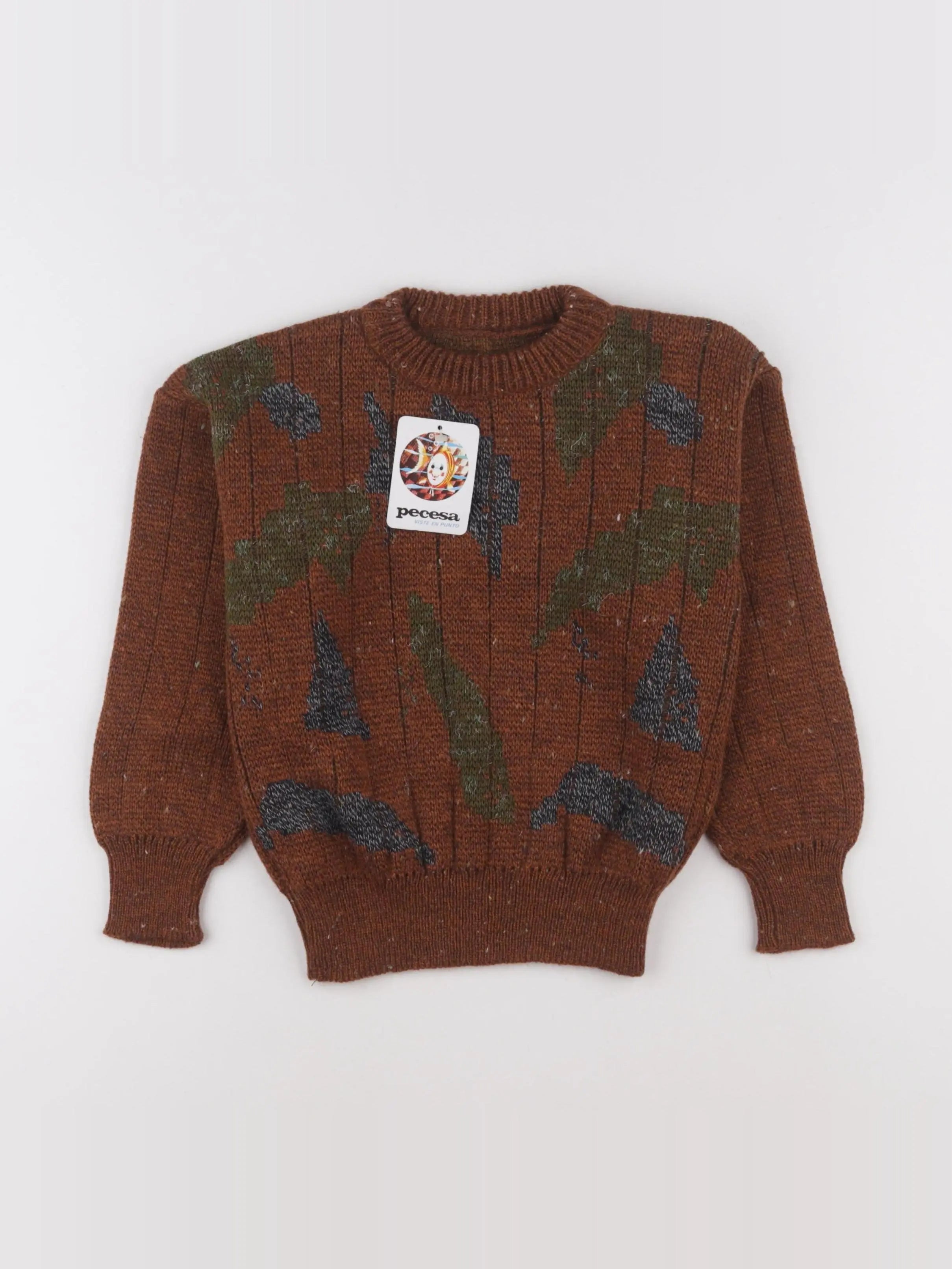 Vintage - pull marron, vert - 8 ans