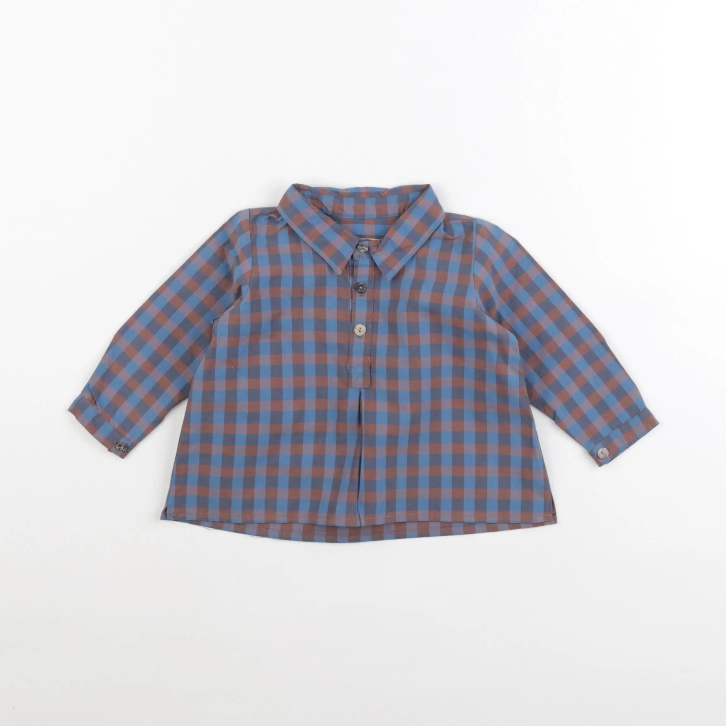 Bonnet à Pompon - chemise bleu, marron - 6 mois