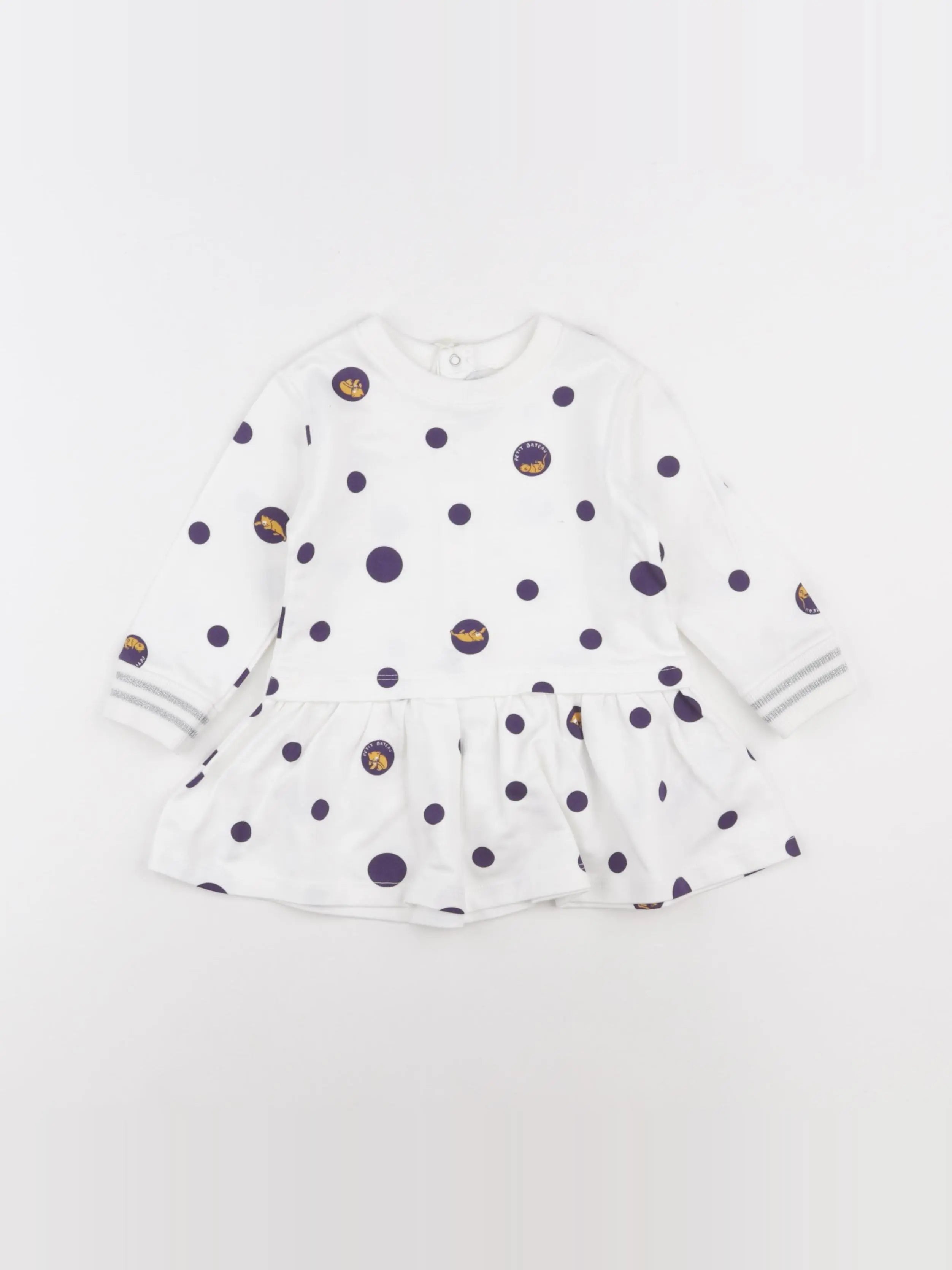 Petit Bateau - robe blanc, violet - 12 mois