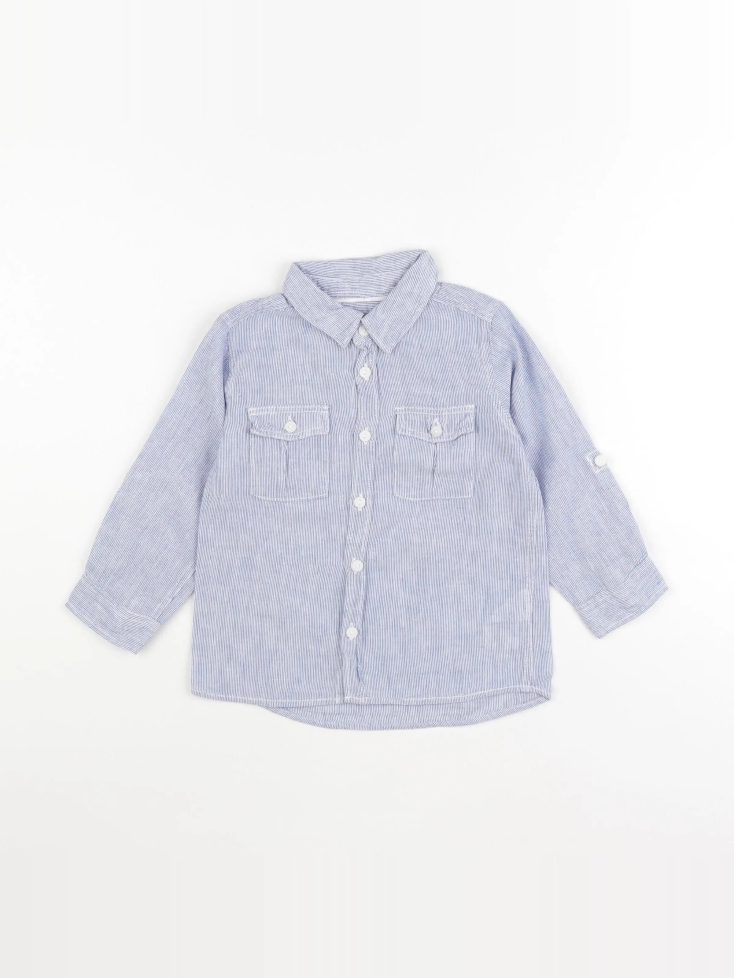 H&M - chemise blanc, bleu - 12/18 mois