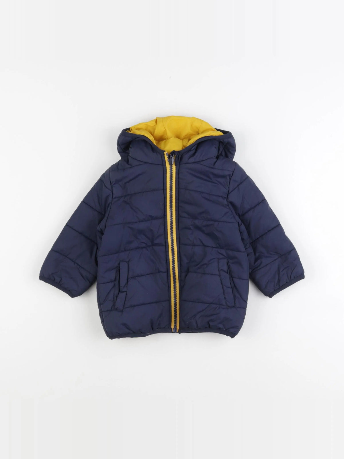 Vertbaudet - doudoune réversible bleu, jaune - 12 mois