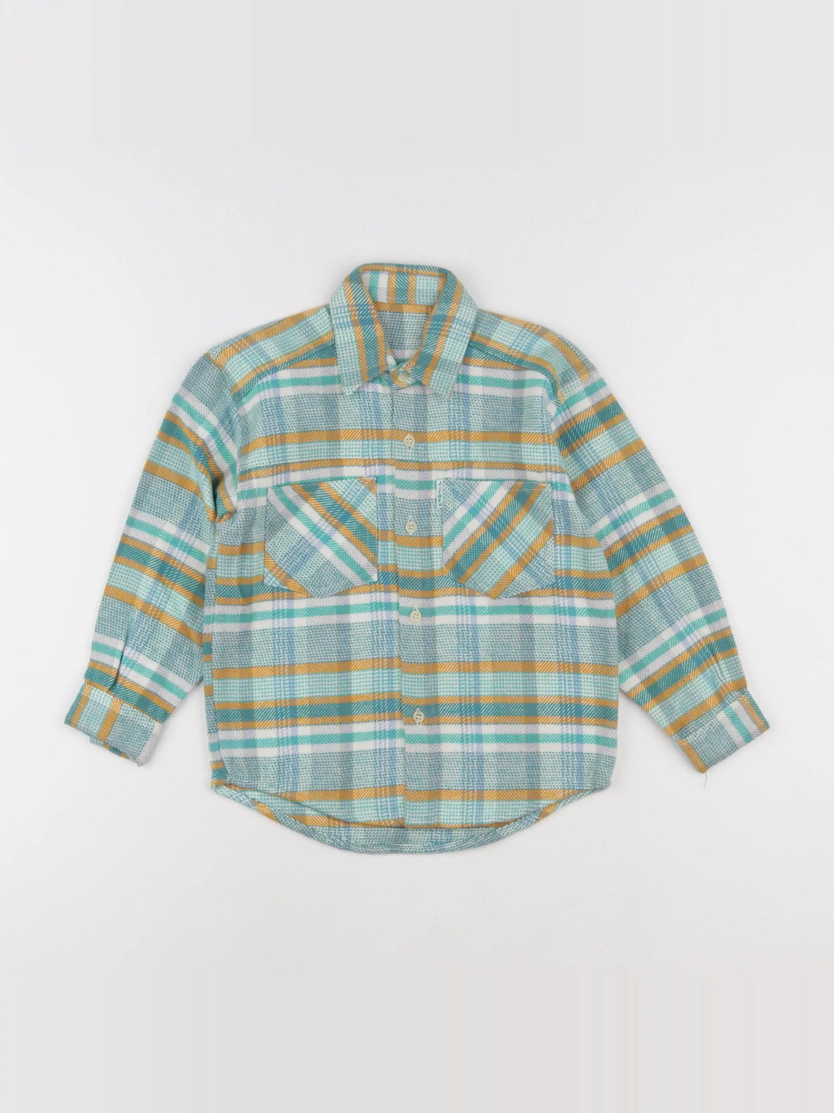 Vintage - chemise bleu, vert - 6 ans