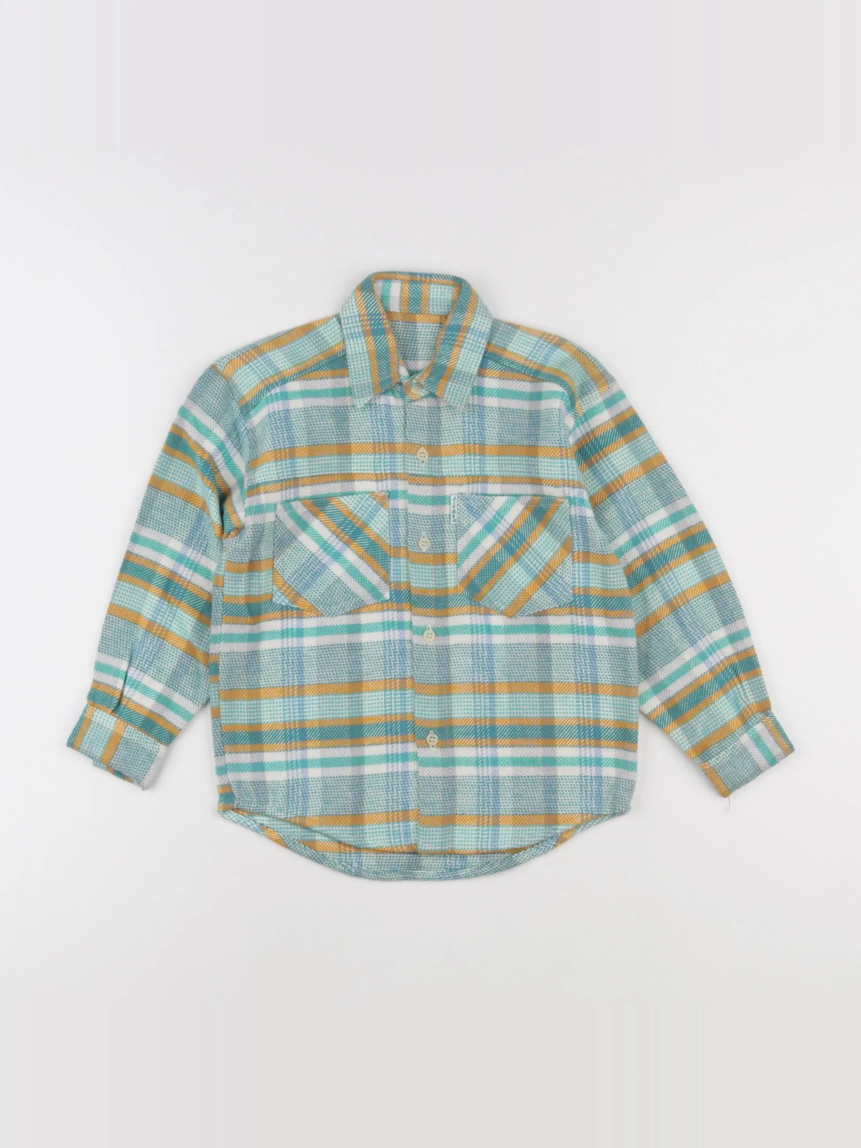 Vintage - chemise bleu, vert - 7 ans