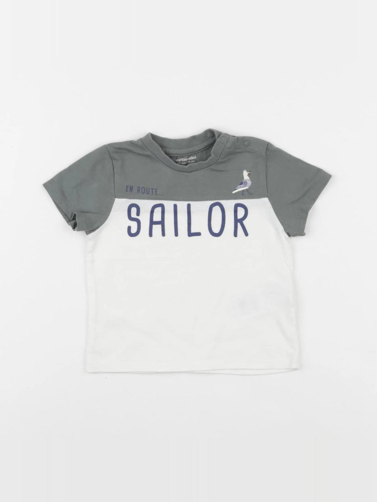 Vertbaudet - tee-shirt blanc, vert - 12 mois