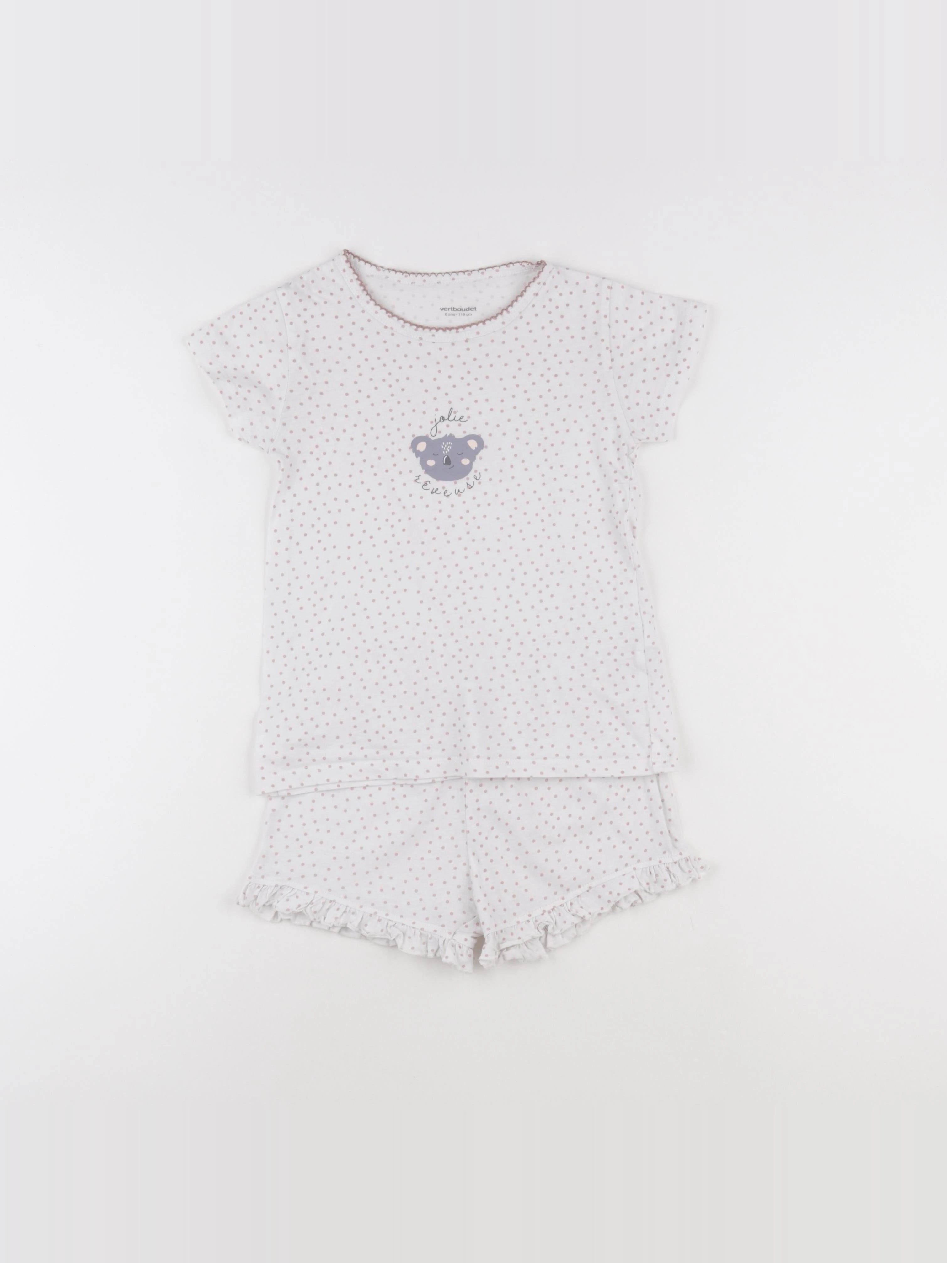 Vertbaudet - pyjama coton rose, blanc - 6 ans