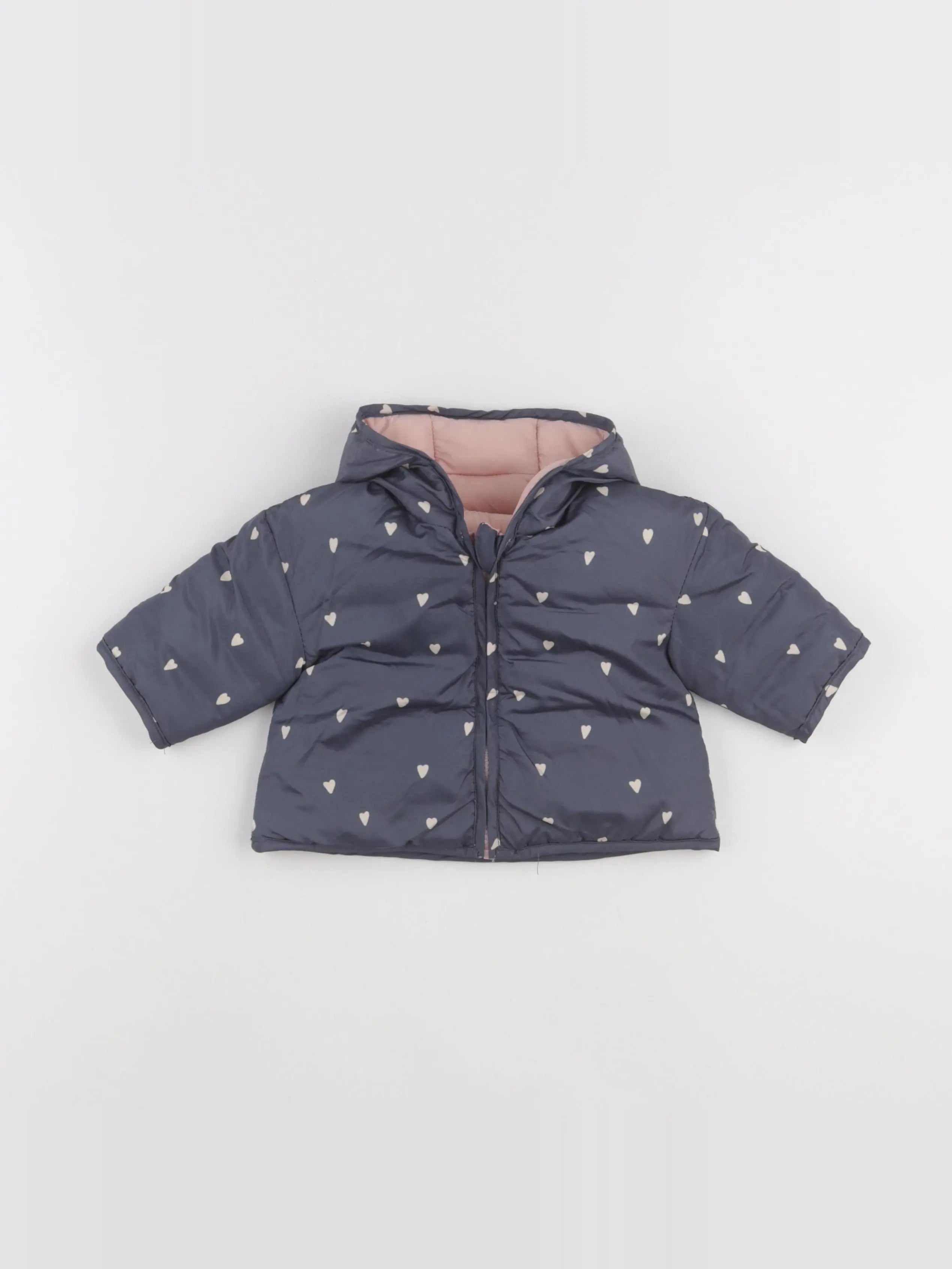 Vertbaudet - doudoune rose, gris - 0/3 mois