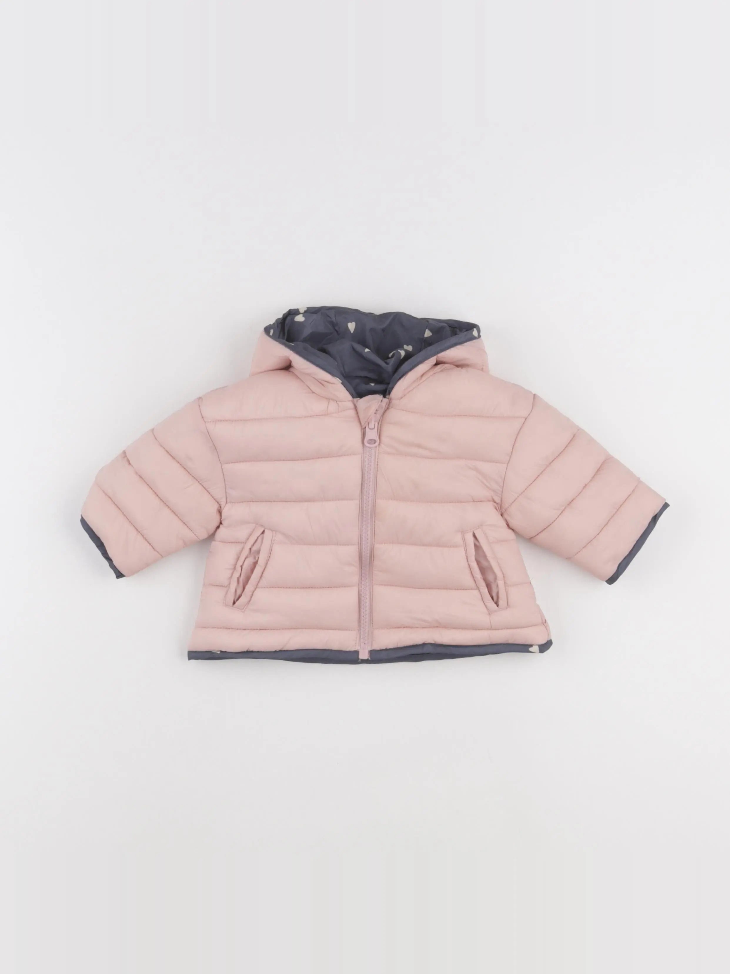 Vertbaudet - doudoune rose, gris - 0/3 mois