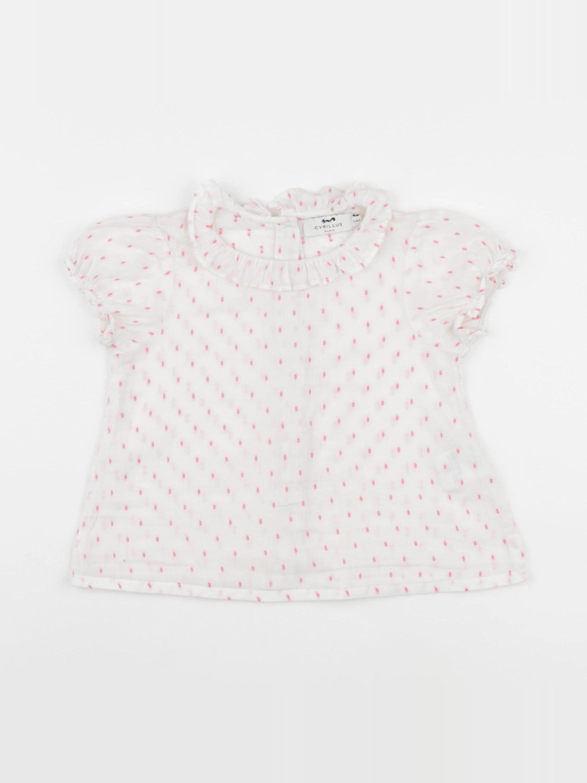 Cyrillus - blouse blanc, rose - 24 mois