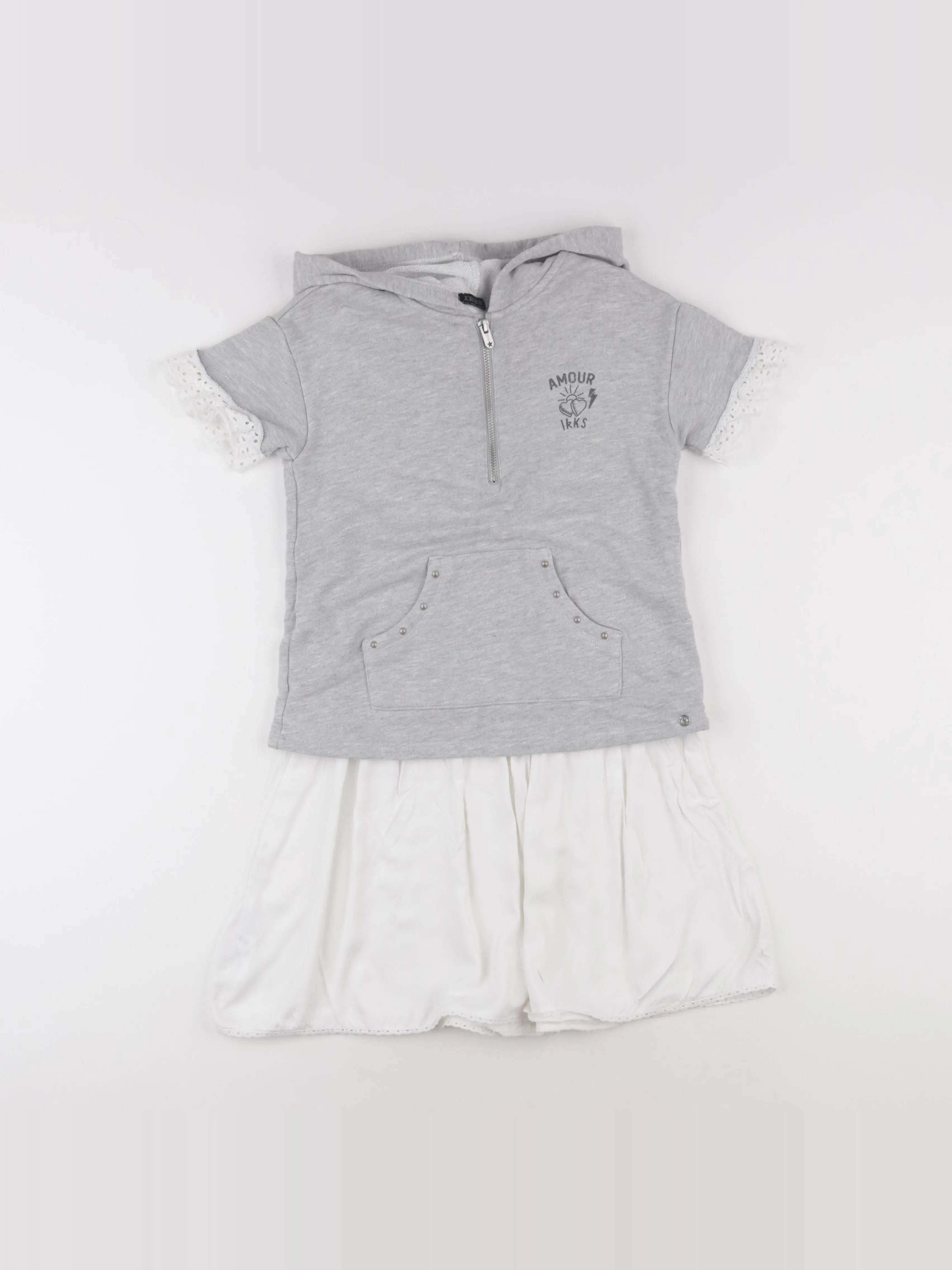 IKKS - robe gris, blanc - 8 ans