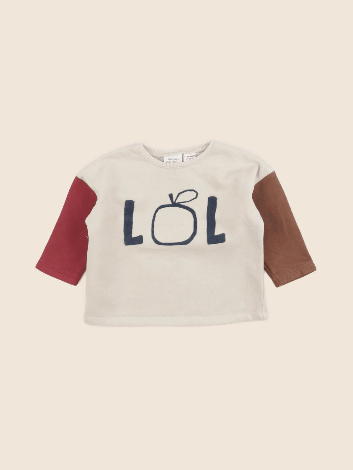 Zara - sweat beige, rouge - 6/9 mois