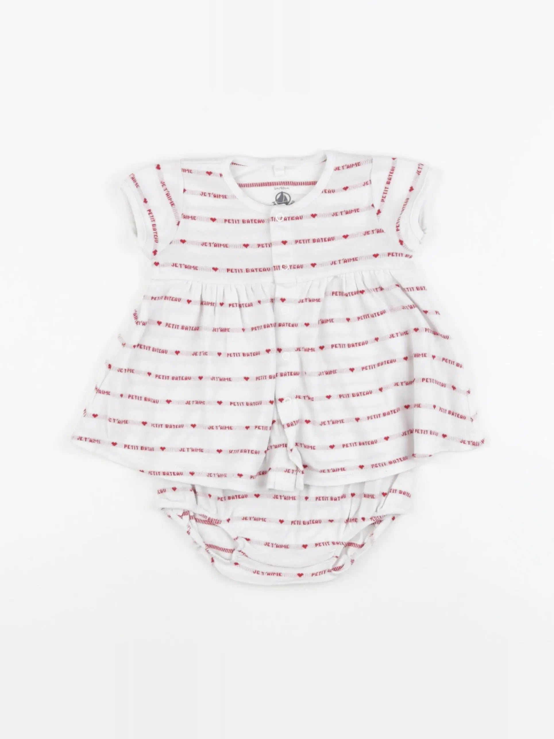 Petit Bateau - robe blanc, rouge - 3 mois
