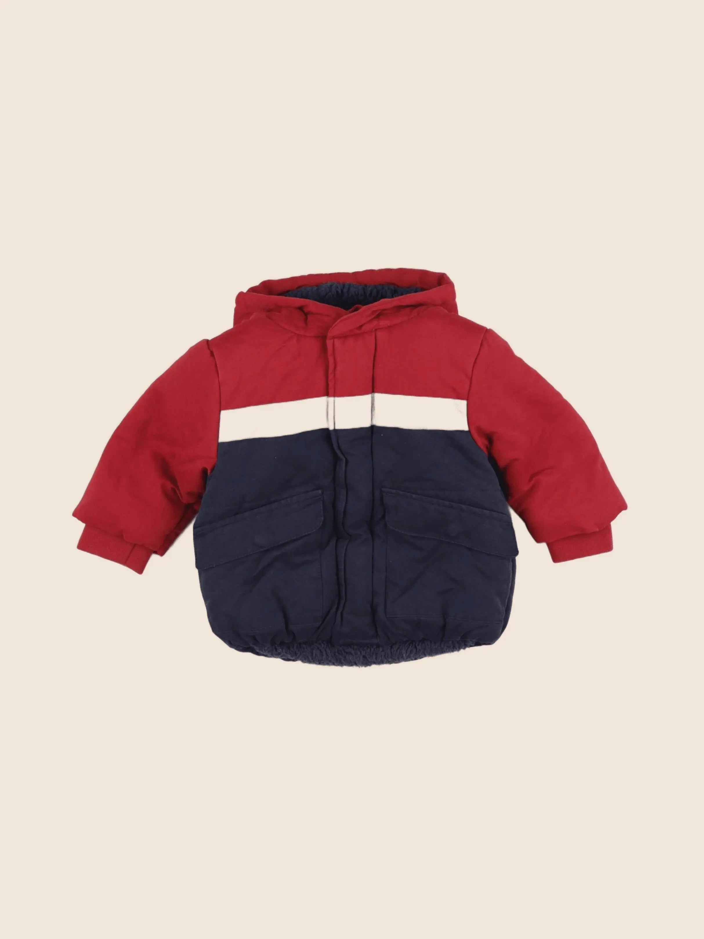 Vertbaudet - manteau bleu, rouge - 9 mois