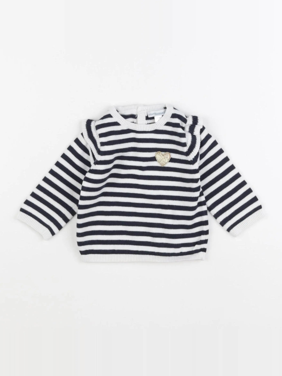Vertbaudet - pull blanc, bleu - 6 mois