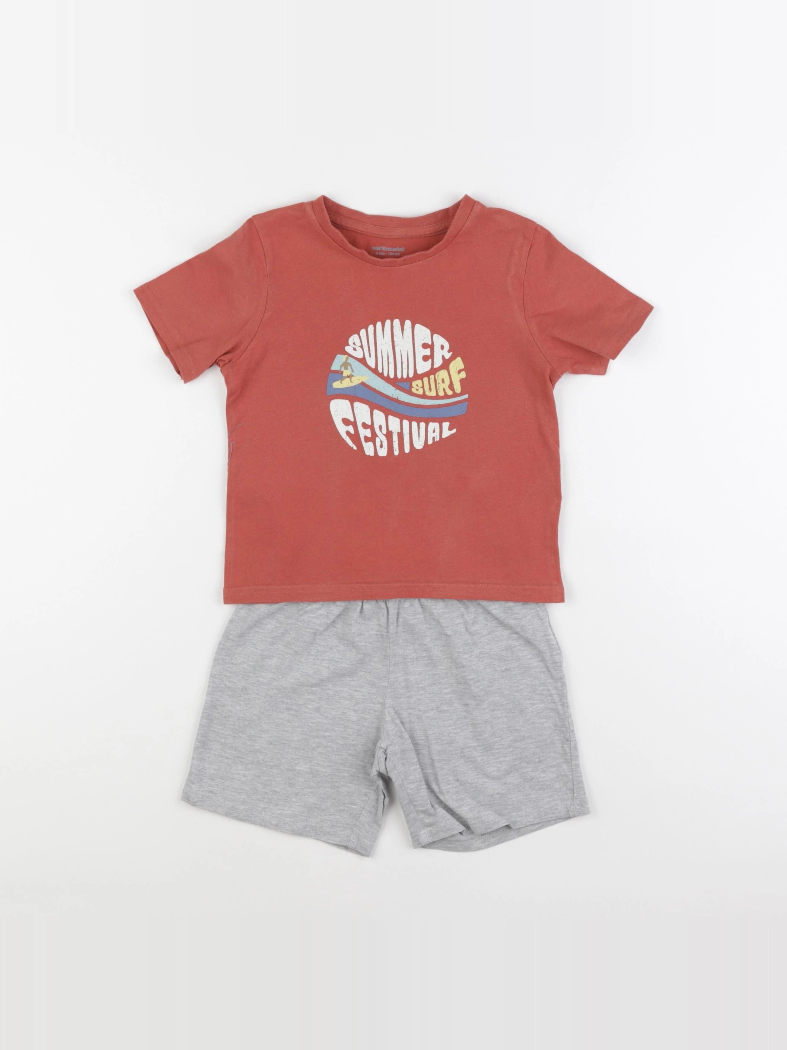 Vertbaudet - pyjama coton gris, orange - 4 ans