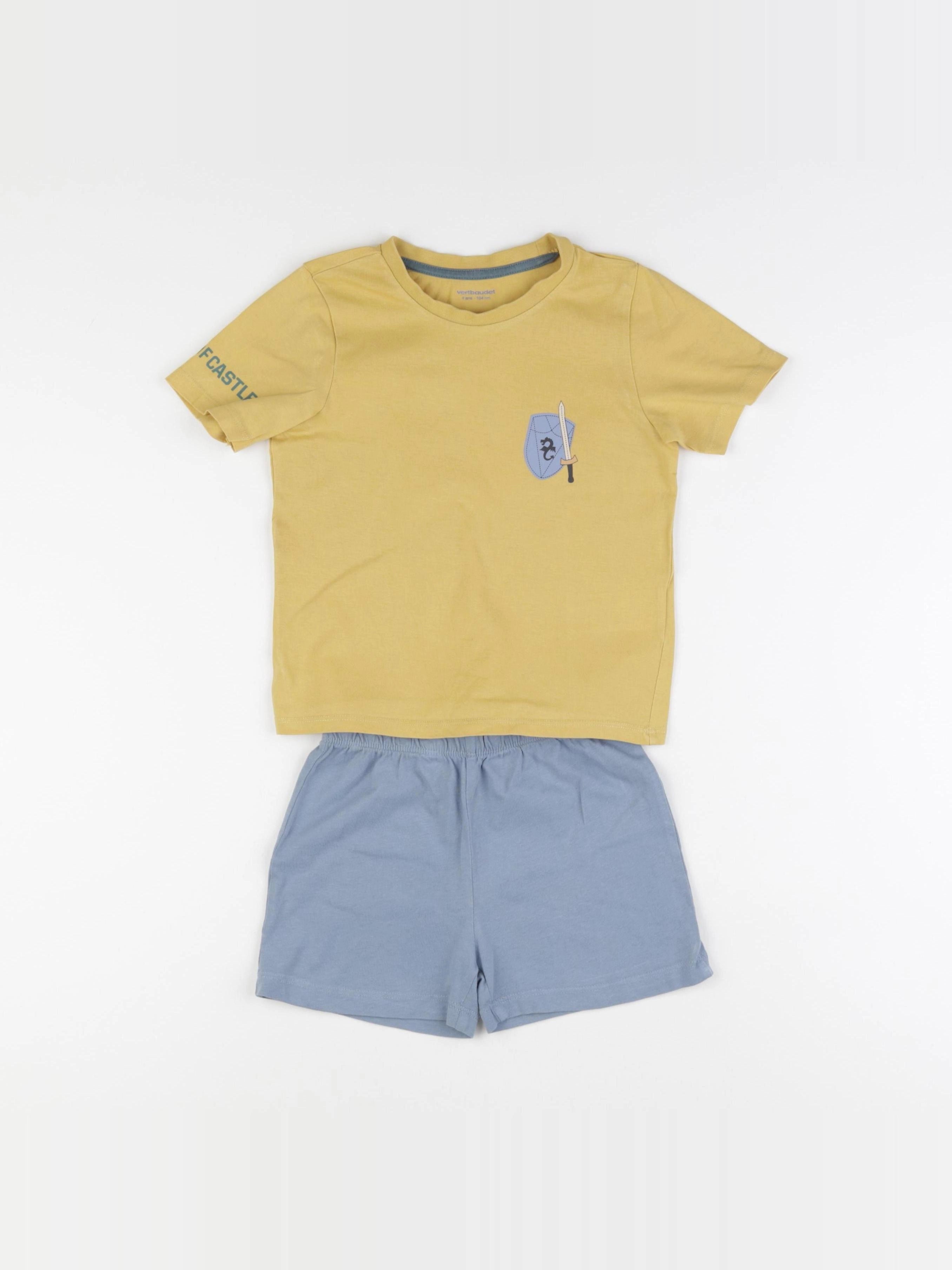 Vertbaudet - pyjama coton jaune, bleu - 4 ans