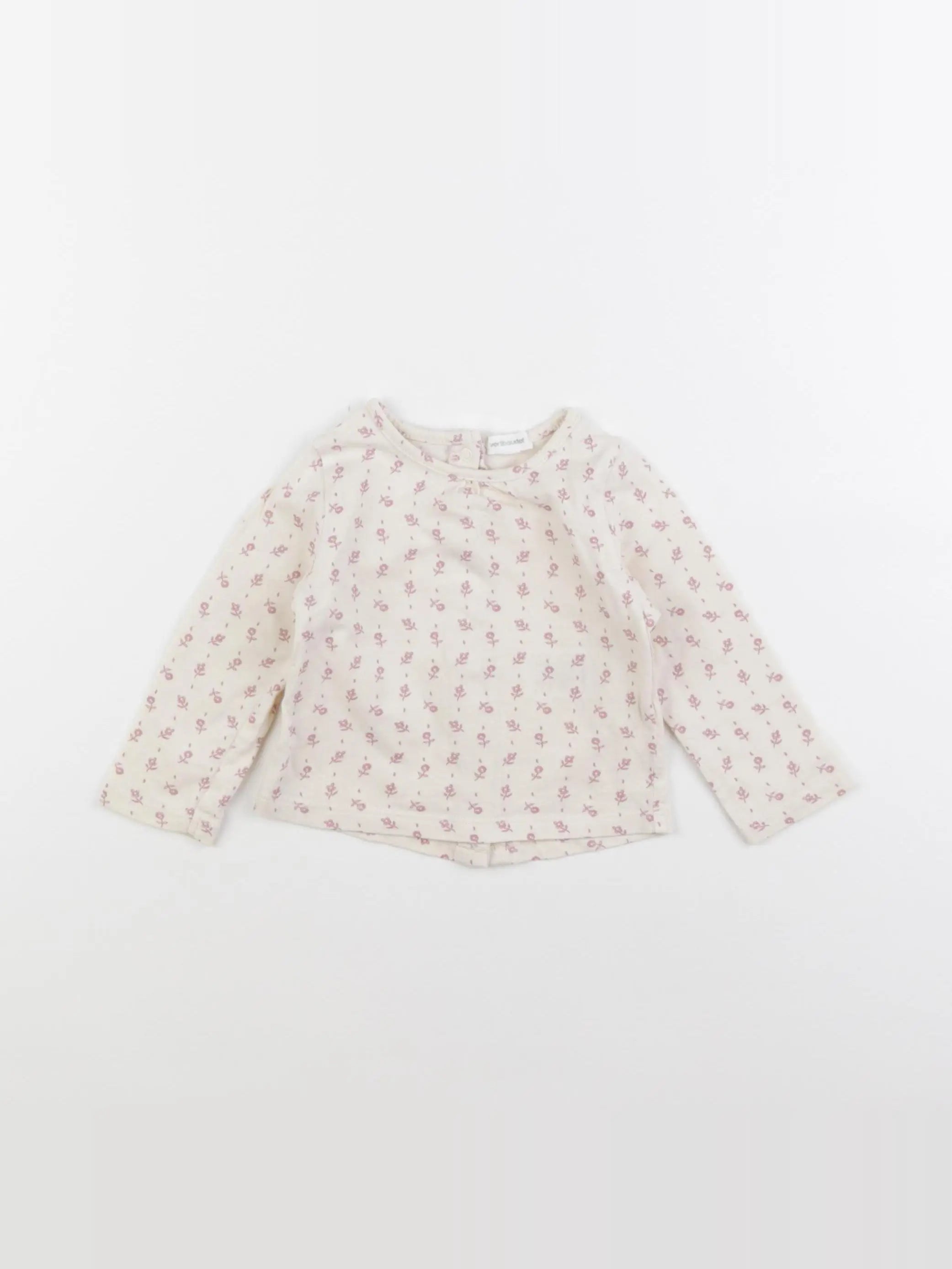 Vertbaudet - tee-shirt beige, rose - 6 mois
