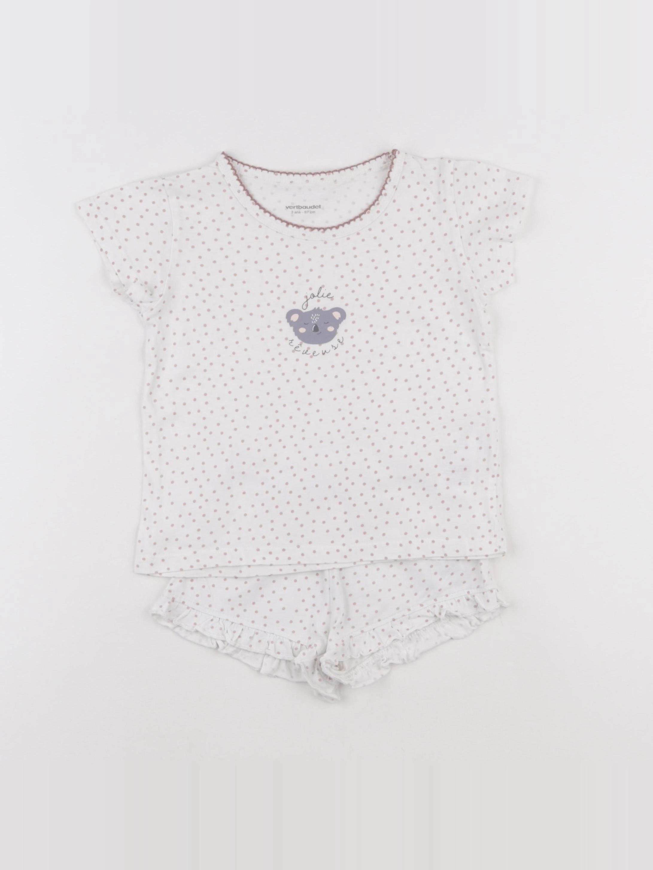 Vertbaudet - pyjama coton blanc, rose - 3 ans