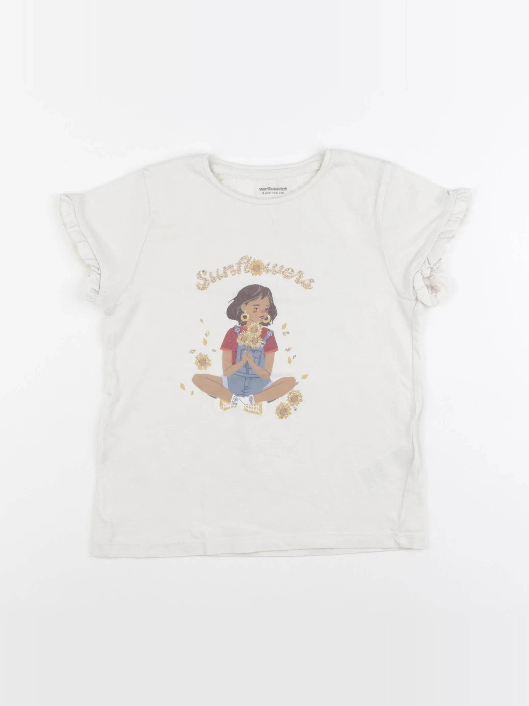 Vertbaudet - tee-shirt beige - 8 ans