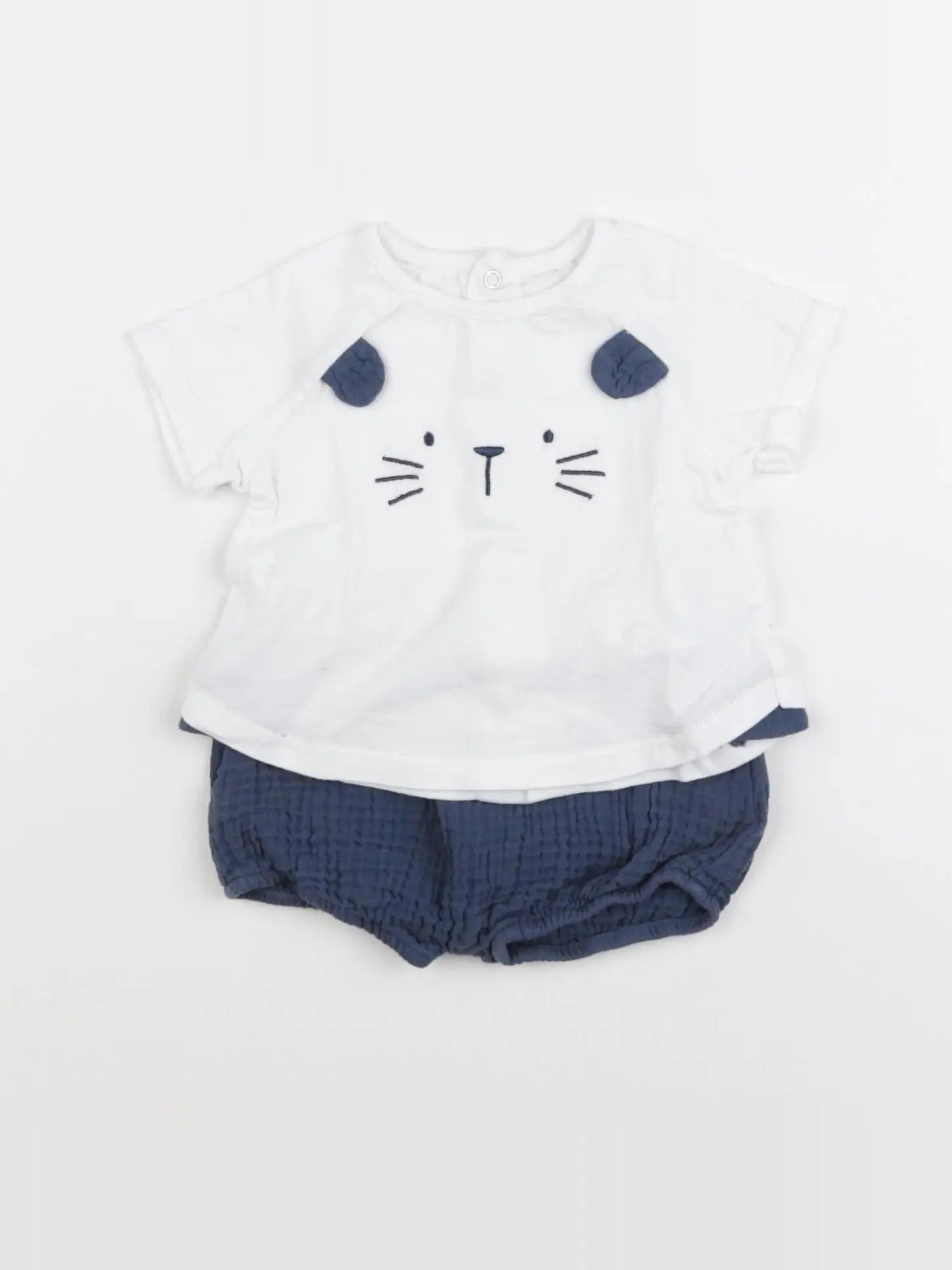 Vertbaudet - ensemble blanc, bleu - 3 mois