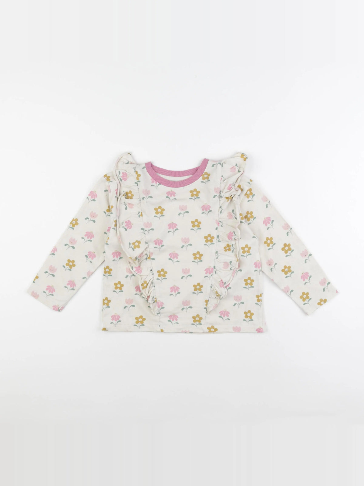 Vertbaudet - tee-shirt beige, rose - 6 ans