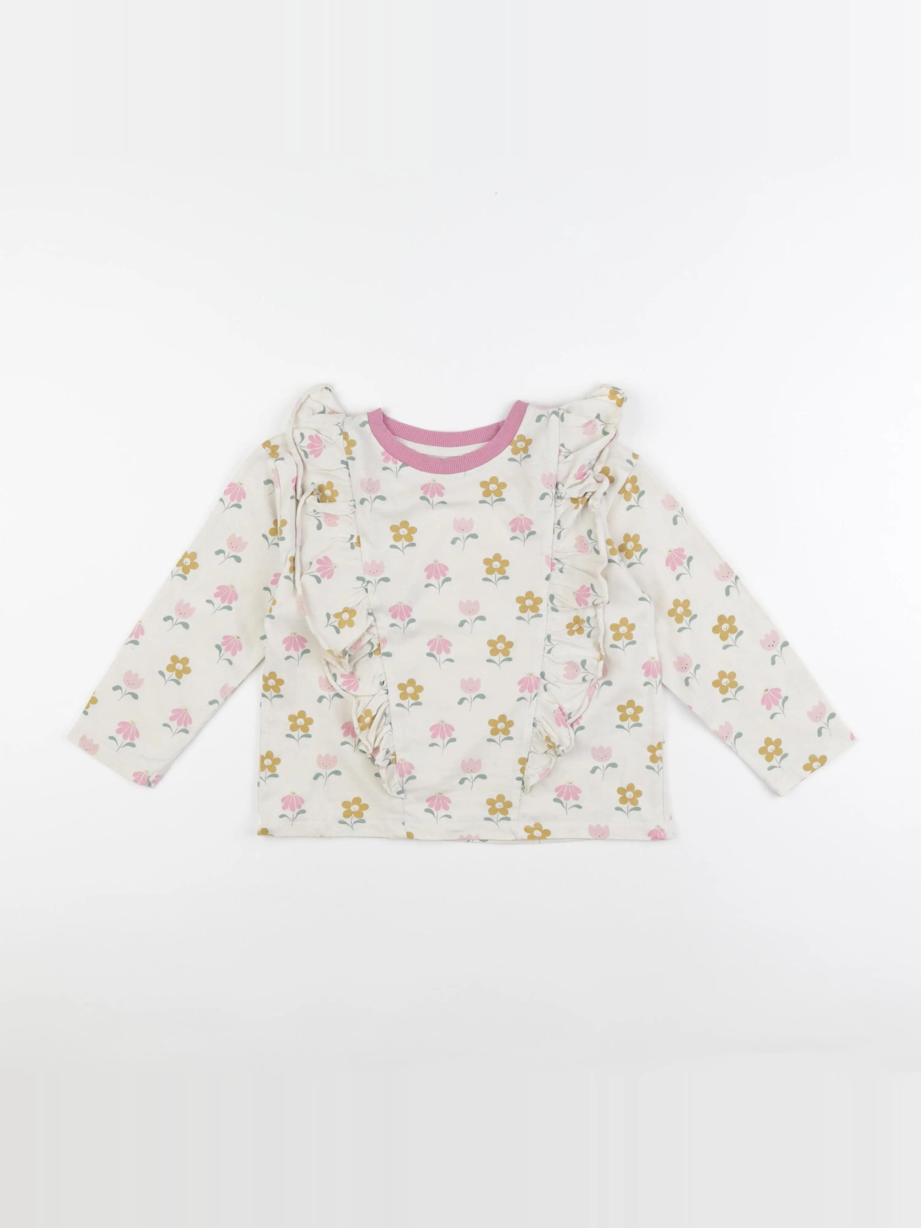 Vertbaudet - tee-shirt beige, rose - 6 ans