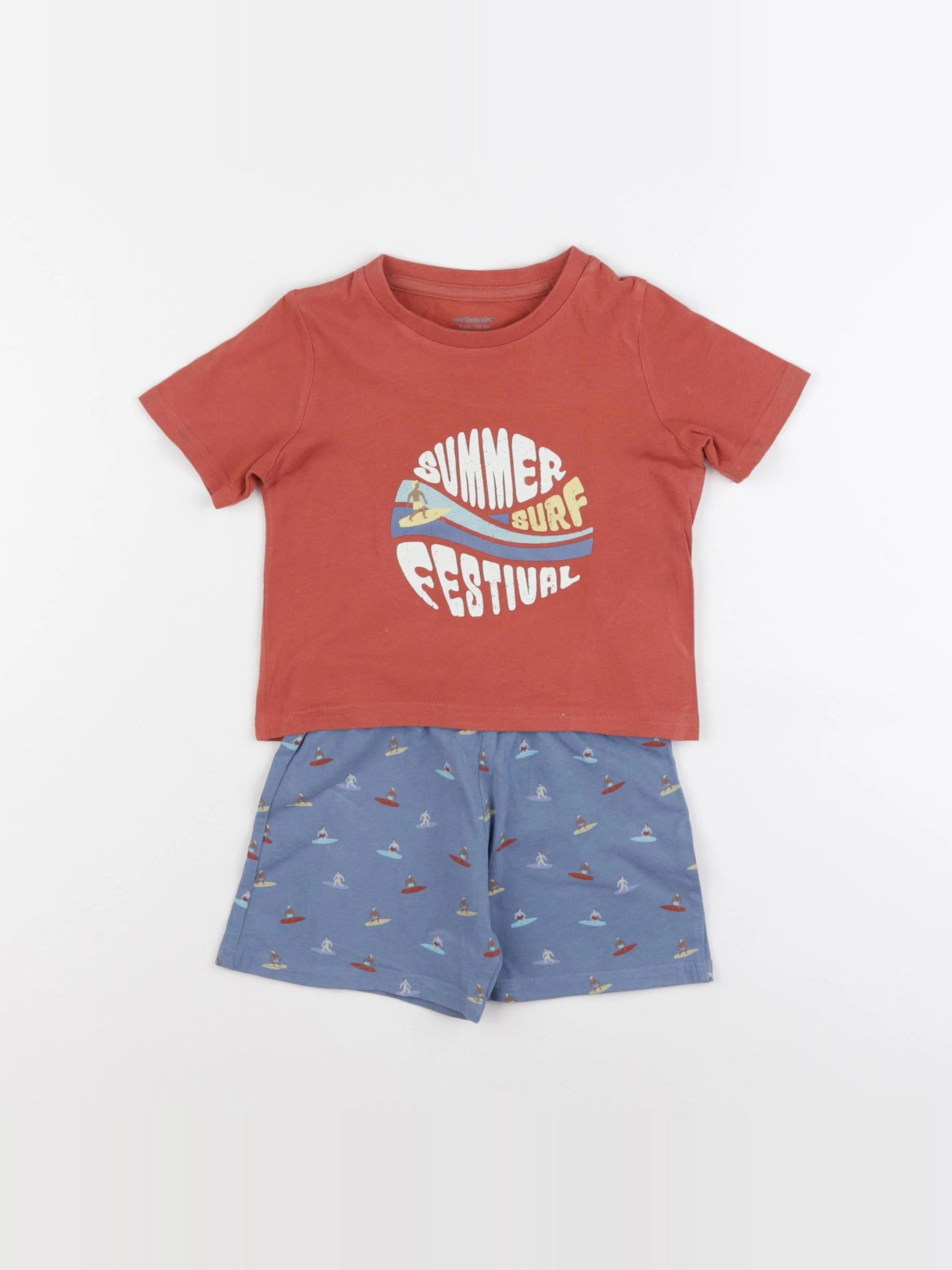 Vertbaudet - pyjama coton bleu, rouge - 2 ans
