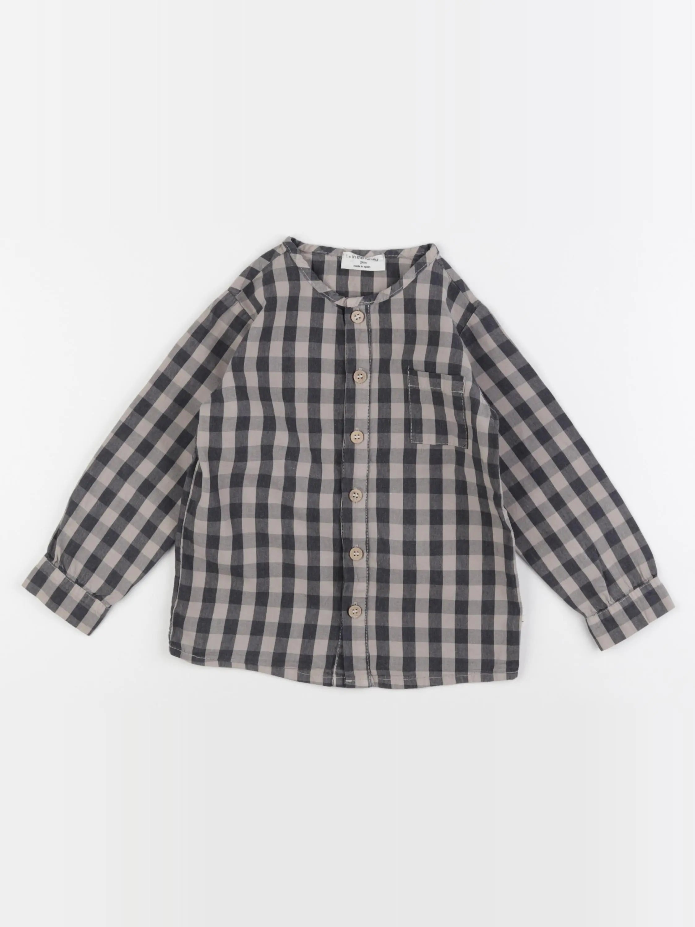 1+ In the family - chemise marron, gris - 24 mois
