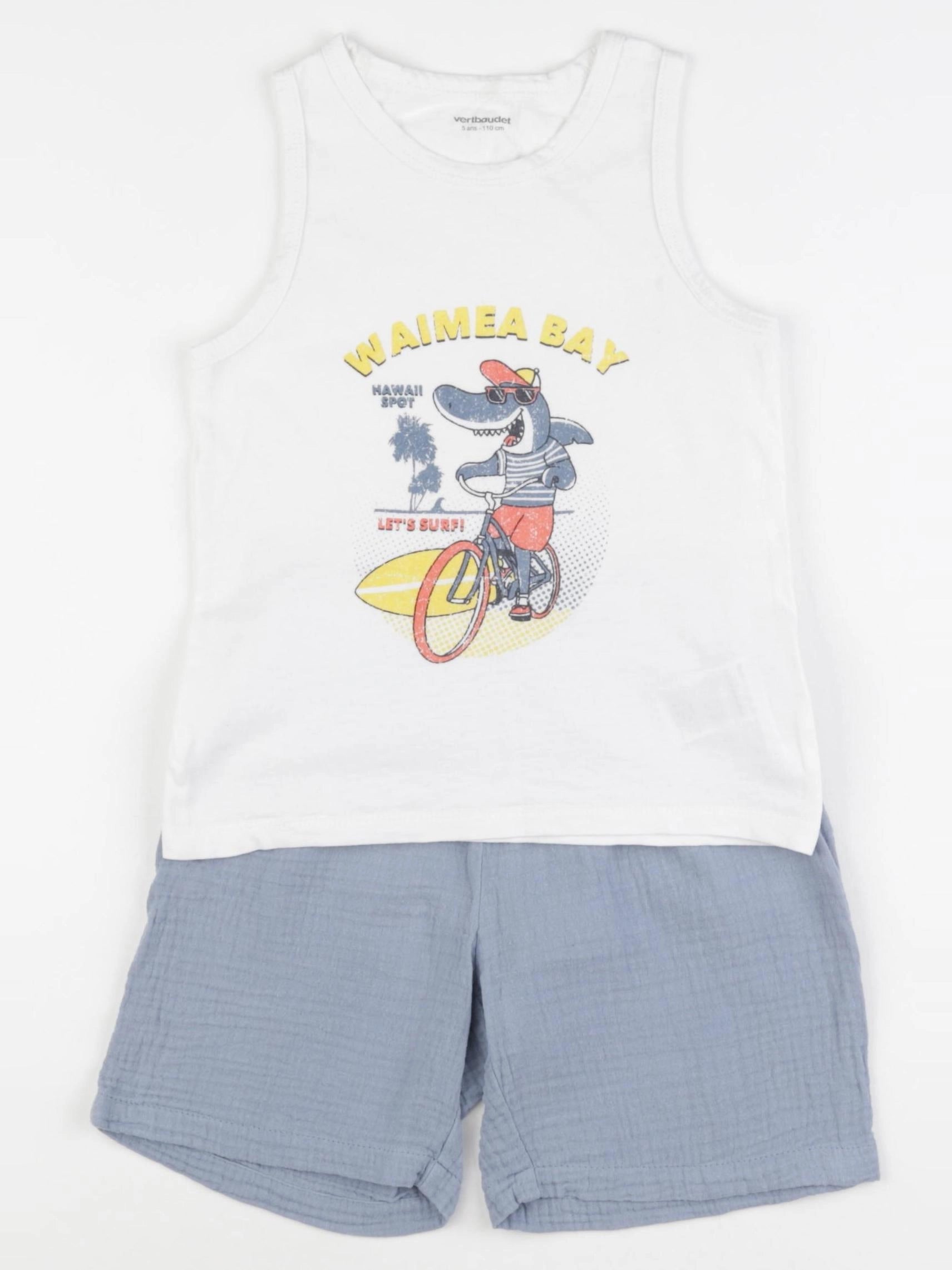 Vertbaudet - pyjama coton blanc, bleu - 5 ans