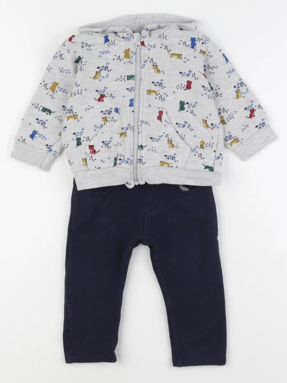 Petit Bateau - ensemble gris, bleu - 12 mois