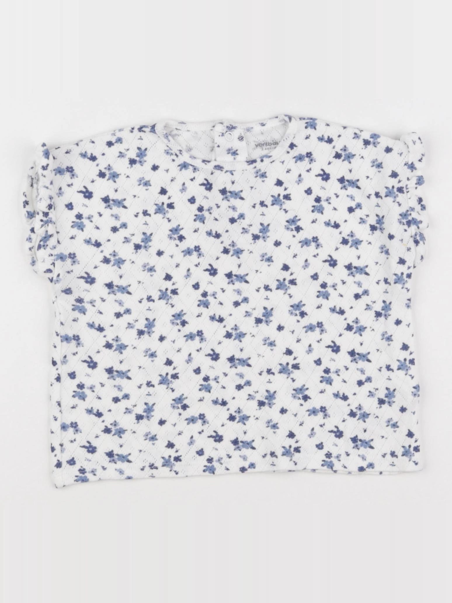 Vertbaudet - tee-shirt blanc, bleu - 2 ans