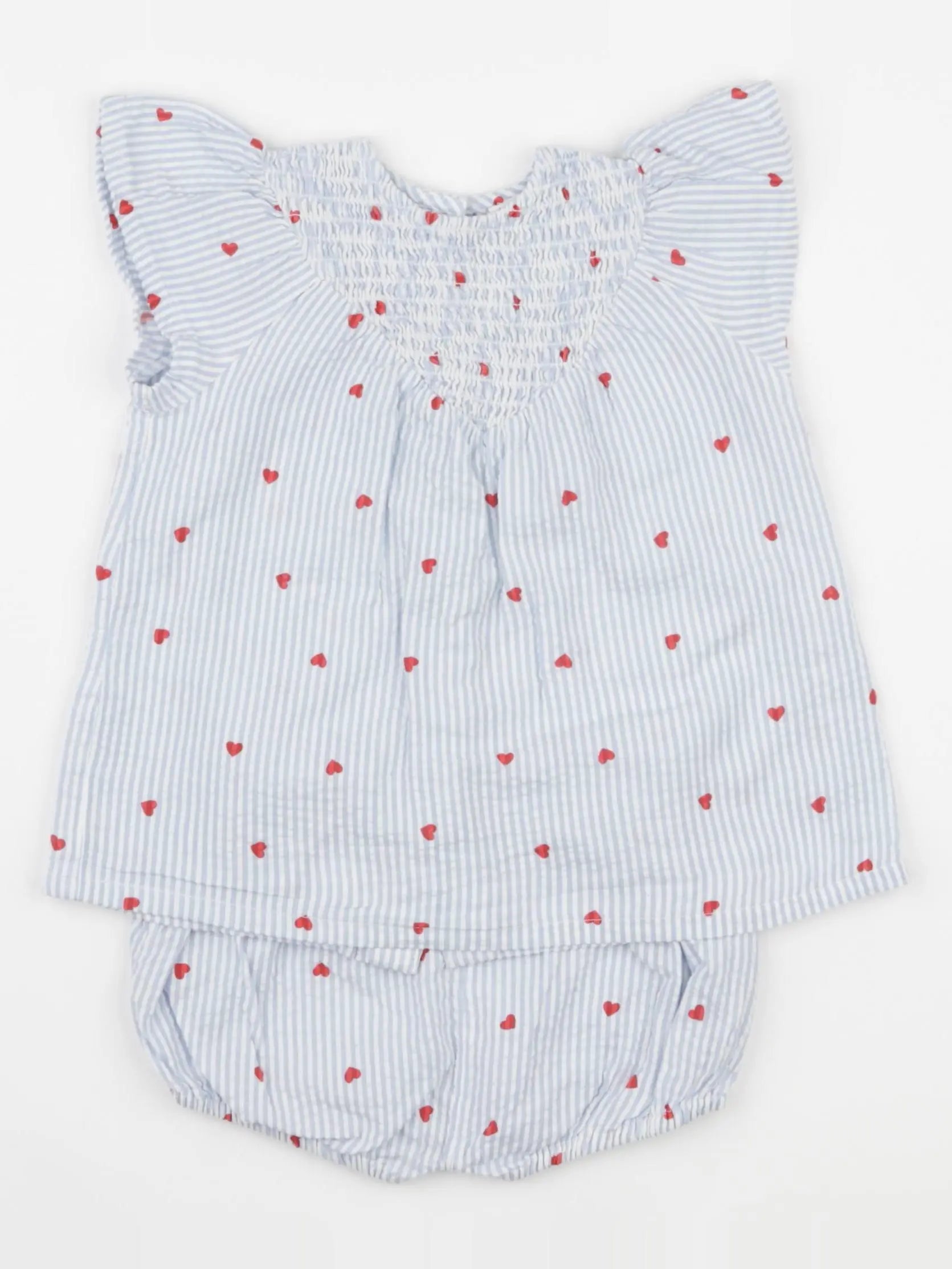 Vertbaudet - ensemble bleu, blanc - 6 mois