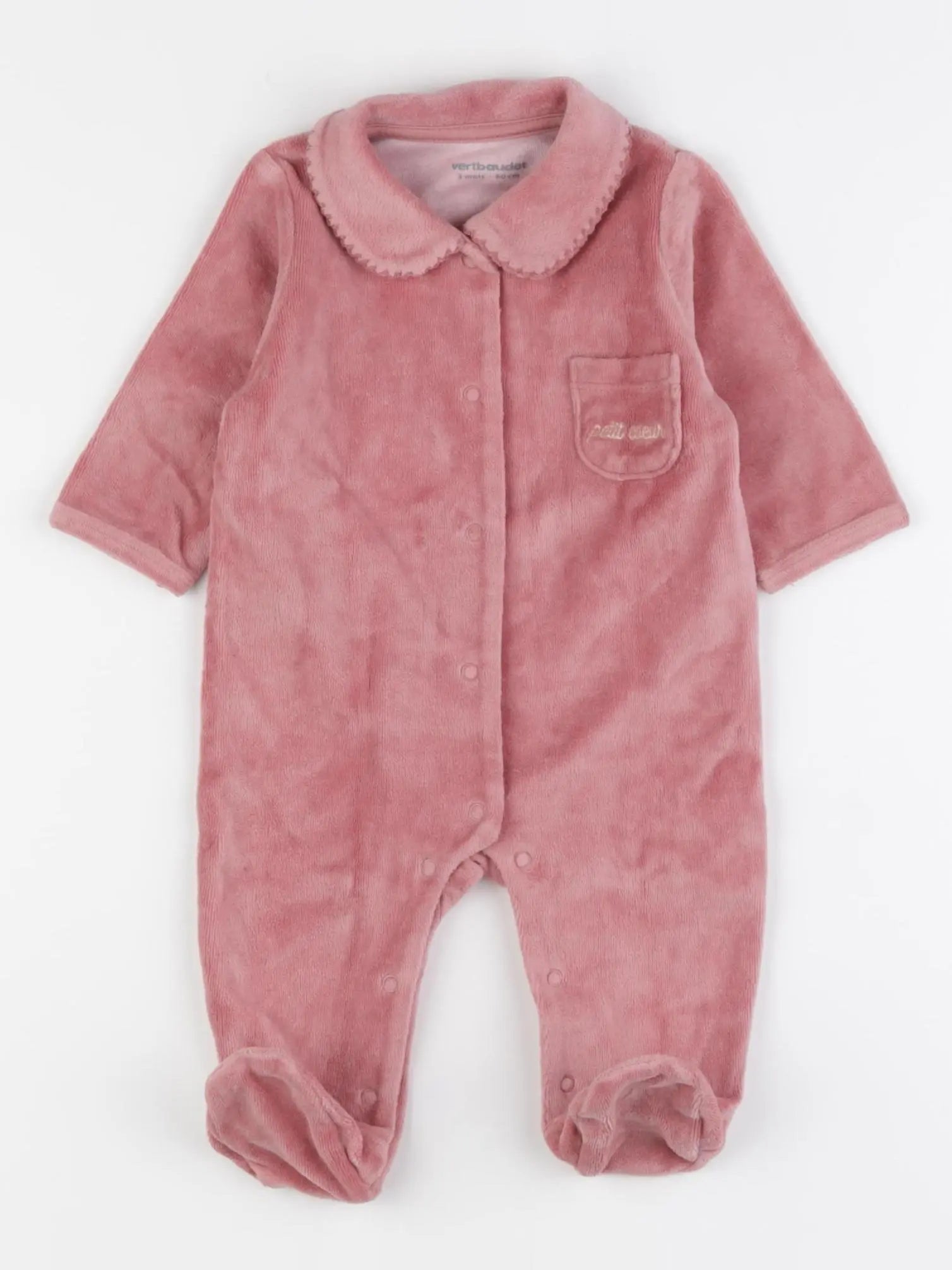 Vertbaudet - pyjama velours rose - 3 mois