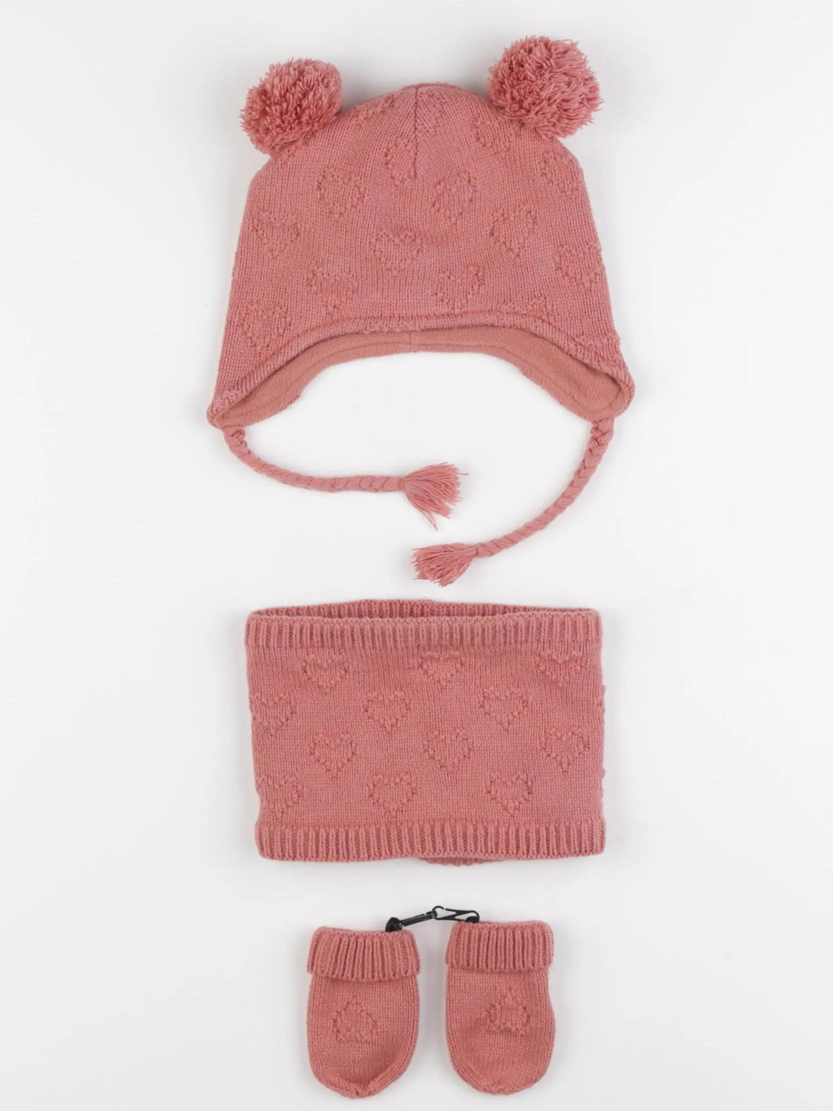 Vertbaudet - ensemble bonnet/moufles/tour de cou rose - 12/18 mois