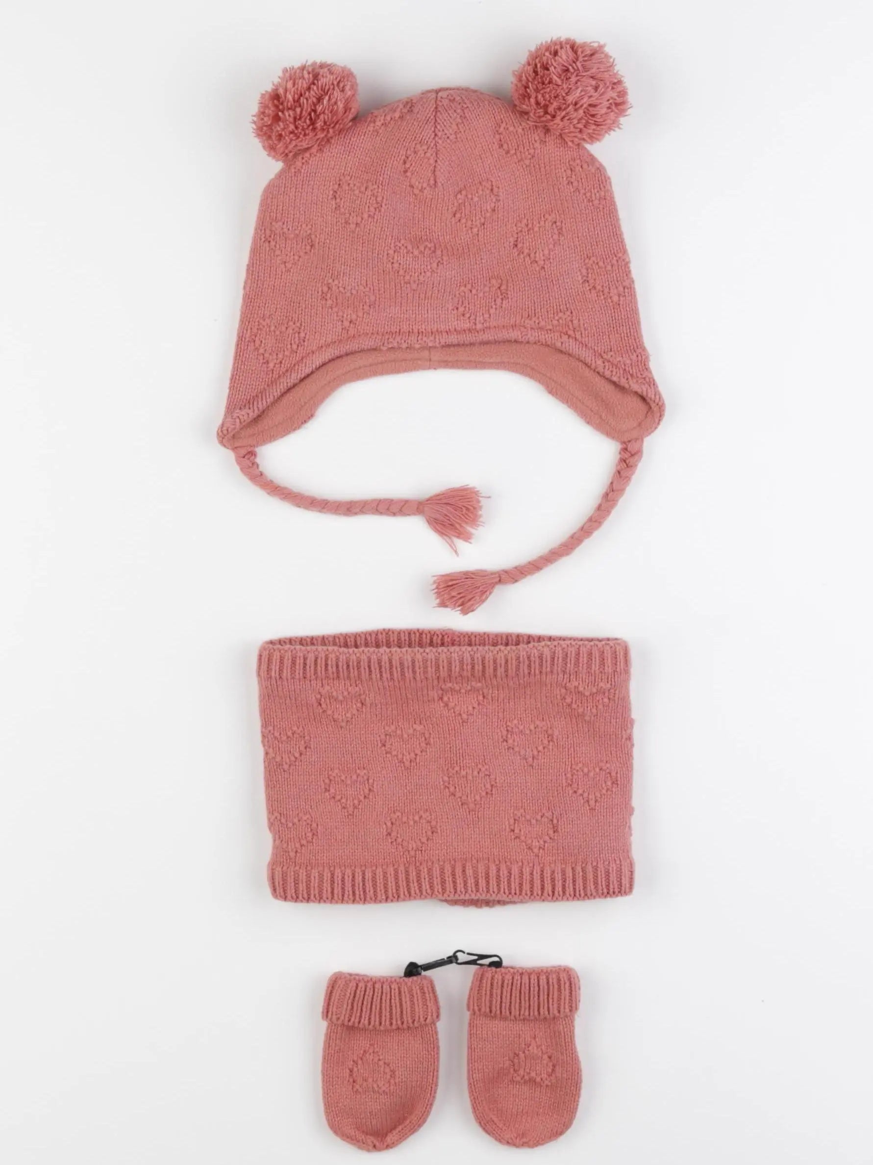 Vertbaudet - ensemble bonnet/moufles/tour de cou rose - 12/18 mois
