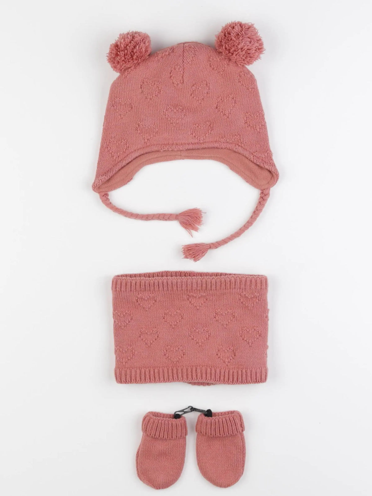 Vertbaudet - ensemble bonnet/moufles/tour de cou rose - 12/18 mois