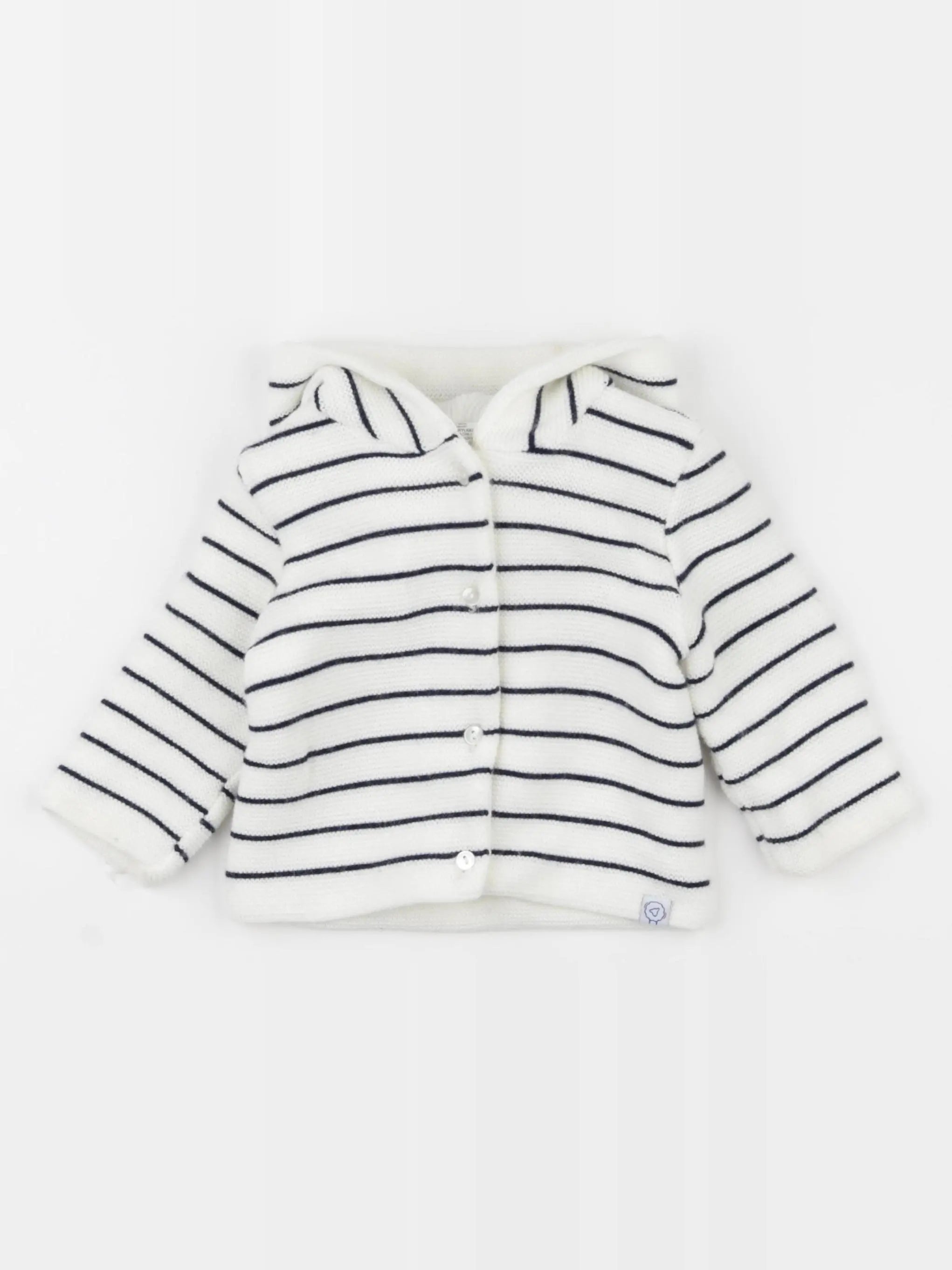 La manufacture de layette - gilet blanc, bleu - 12 mois