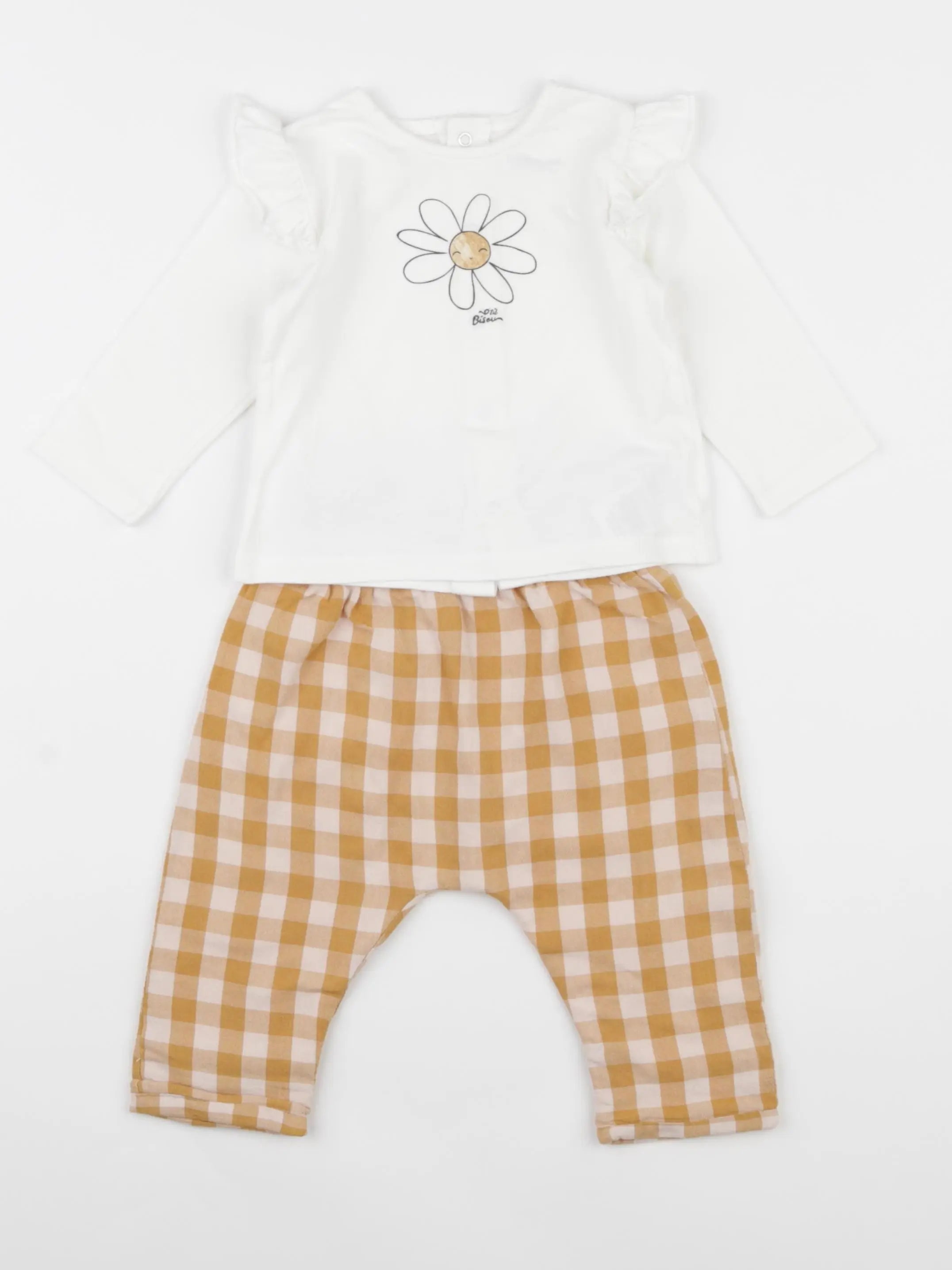 Vertbaudet - ensemble beige, jaune - 6 mois