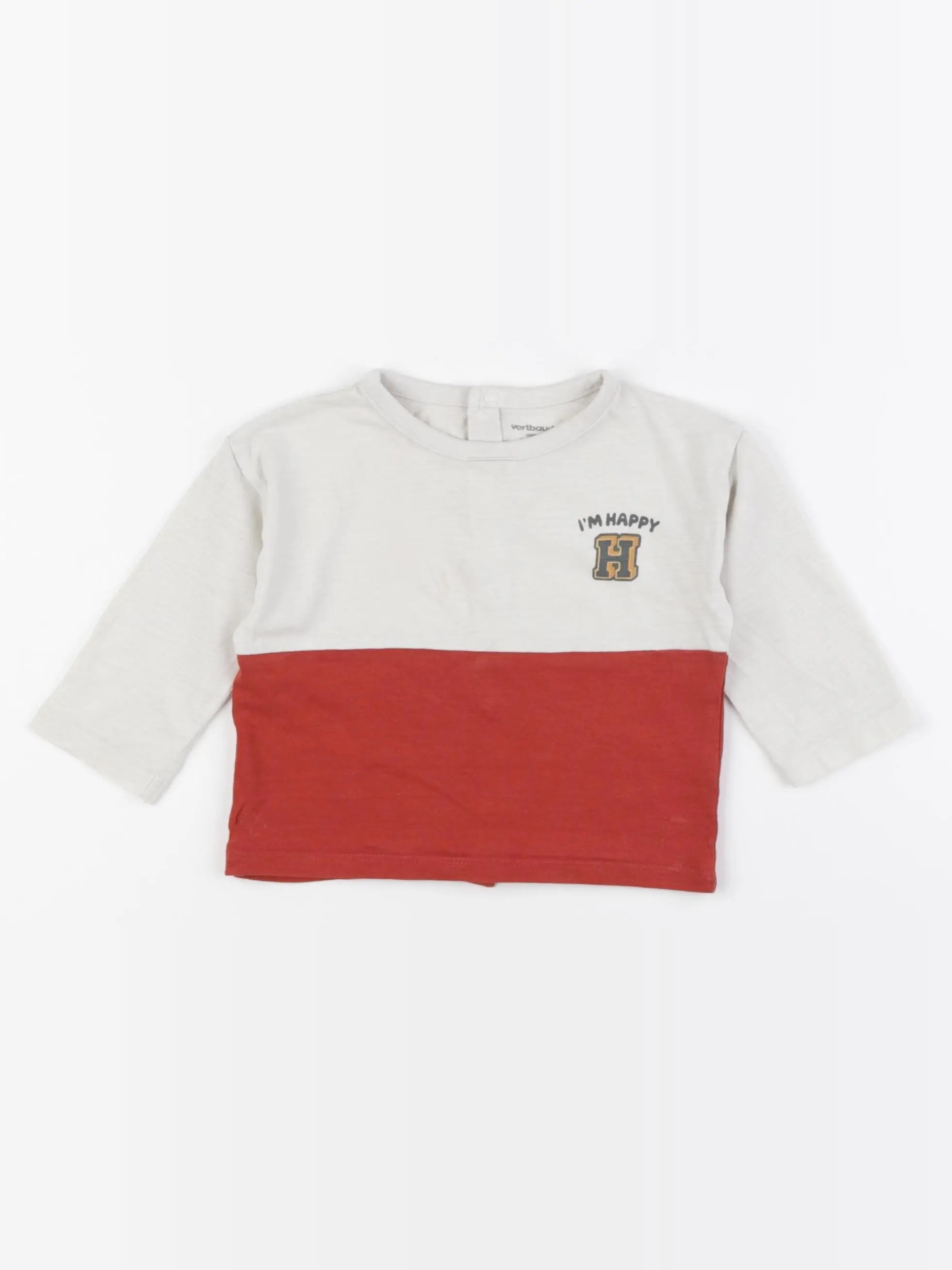 Vertbaudet - tee-shirt beige, rouge - 9 mois