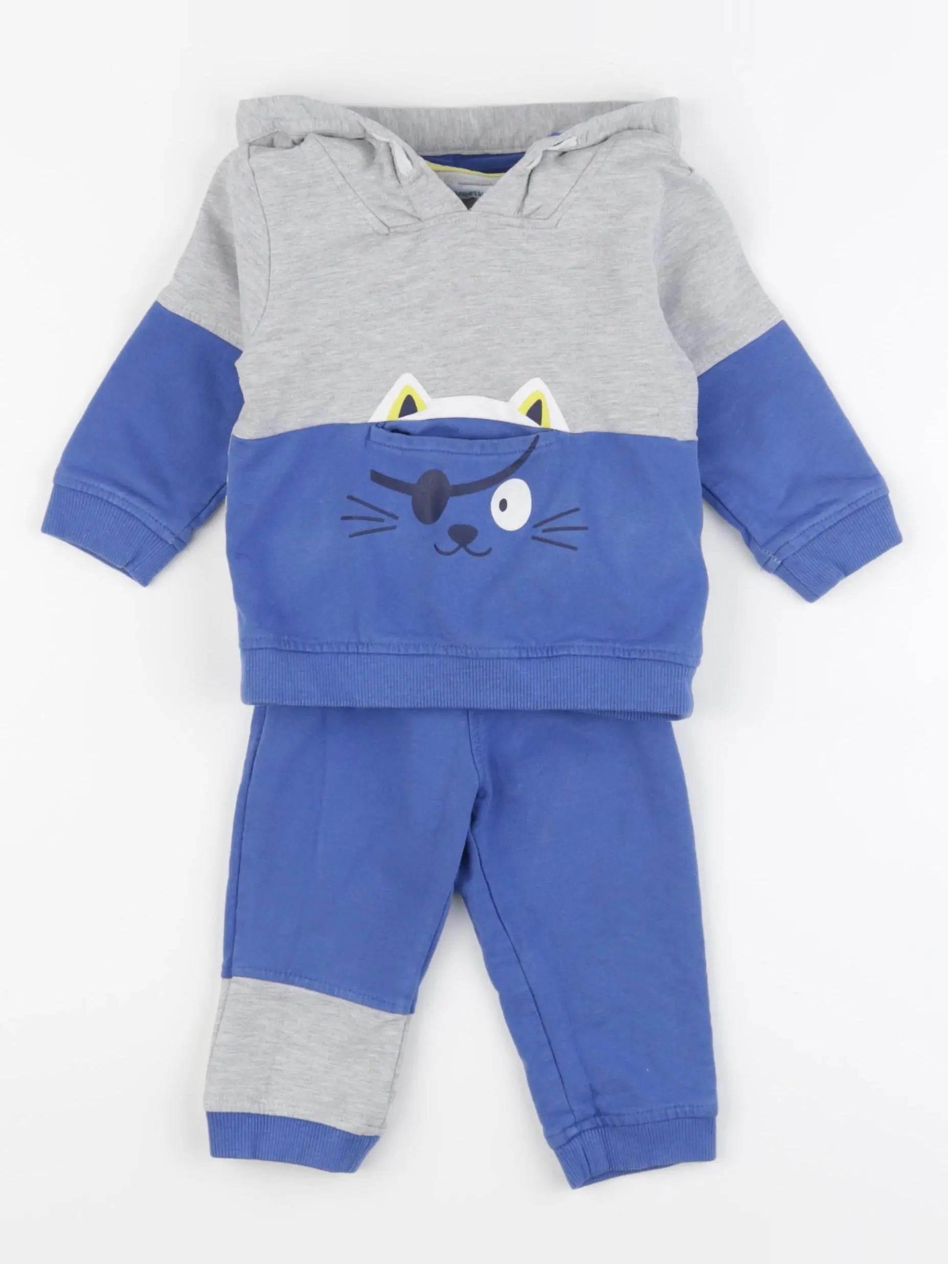 Vertbaudet - ensemble bleu, gris - 12 mois