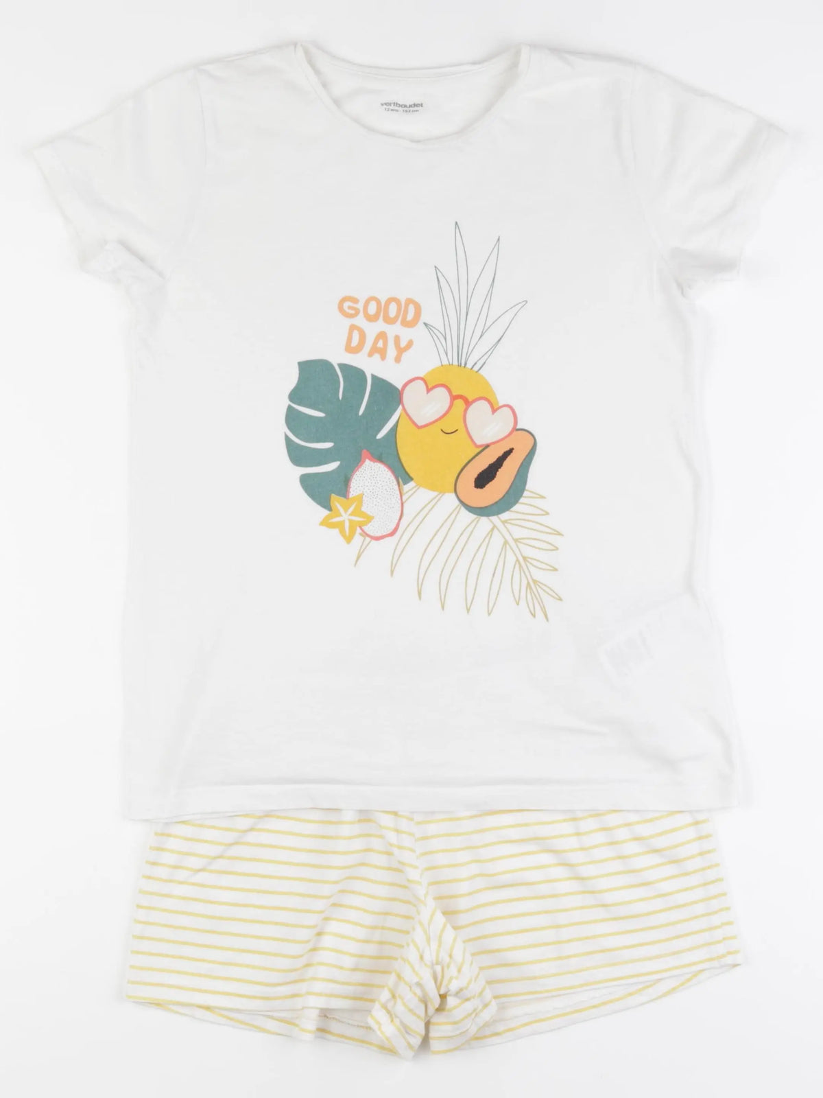 Vertbaudet - pyjama coton jaune, blanc - 12 ans