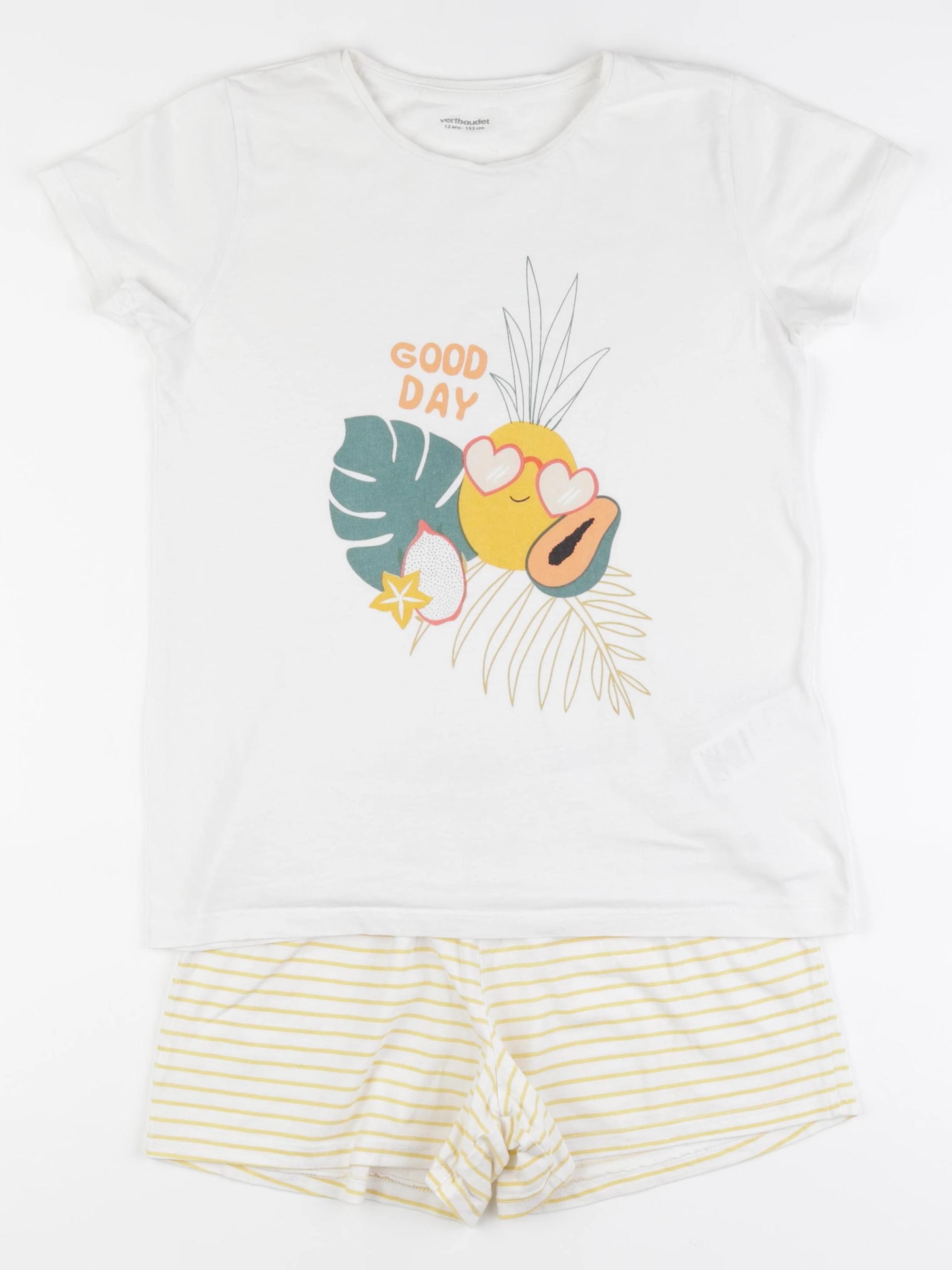 Vertbaudet - pyjama coton jaune, blanc - 12 ans