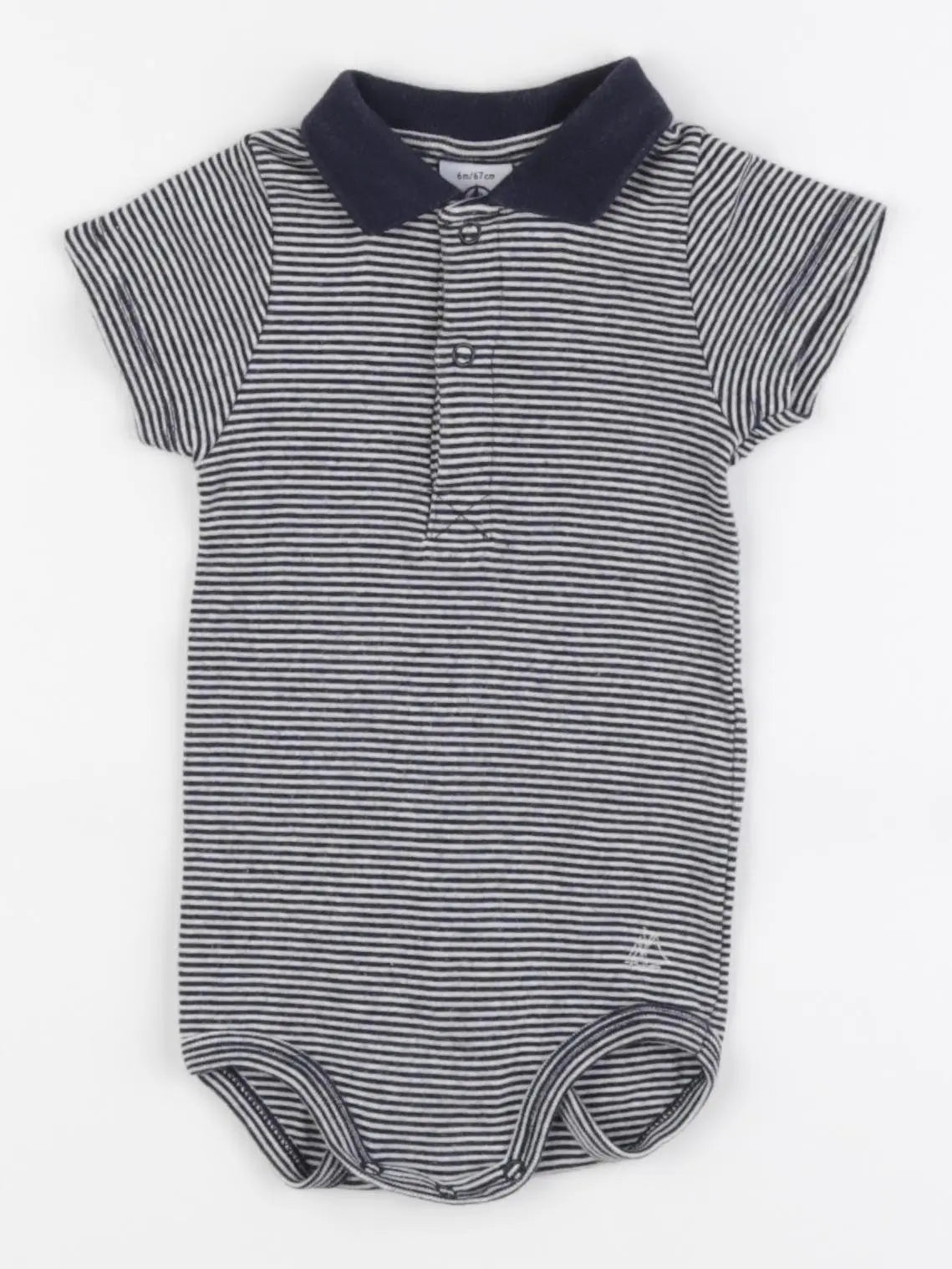 Petit Bateau - body à col blanc, bleu - 6 mois