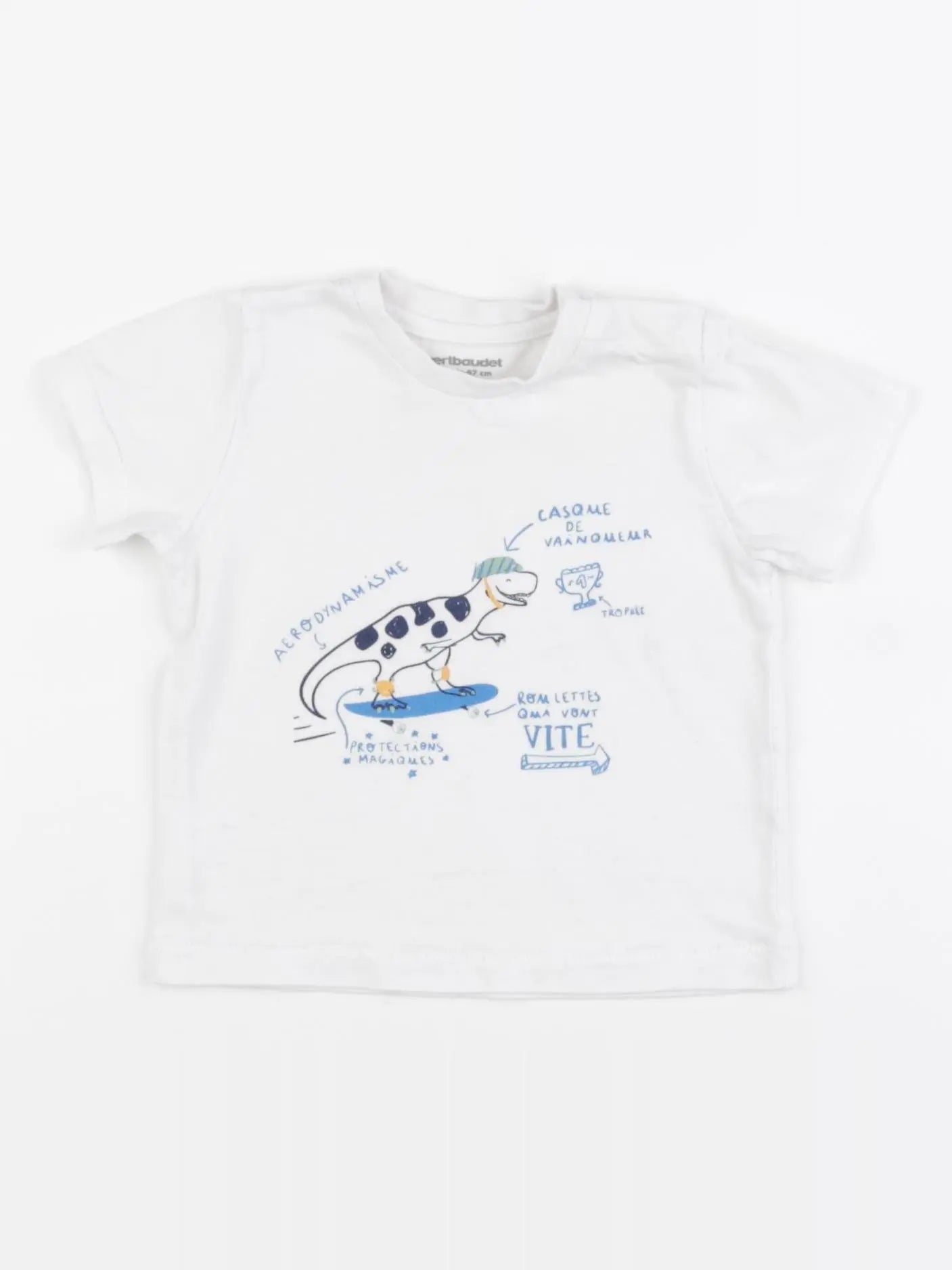 Vertbaudet - tee-shirt blanc, bleu - 6 mois