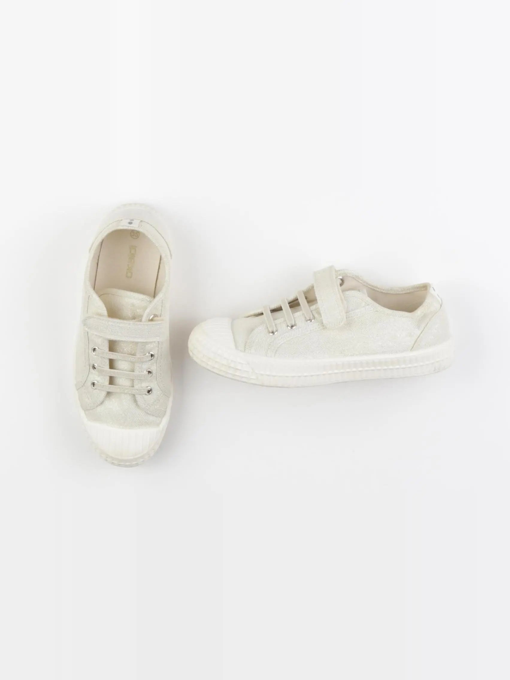 Okaidi - tennis à scratch/ lacets beige, or - pointure 35