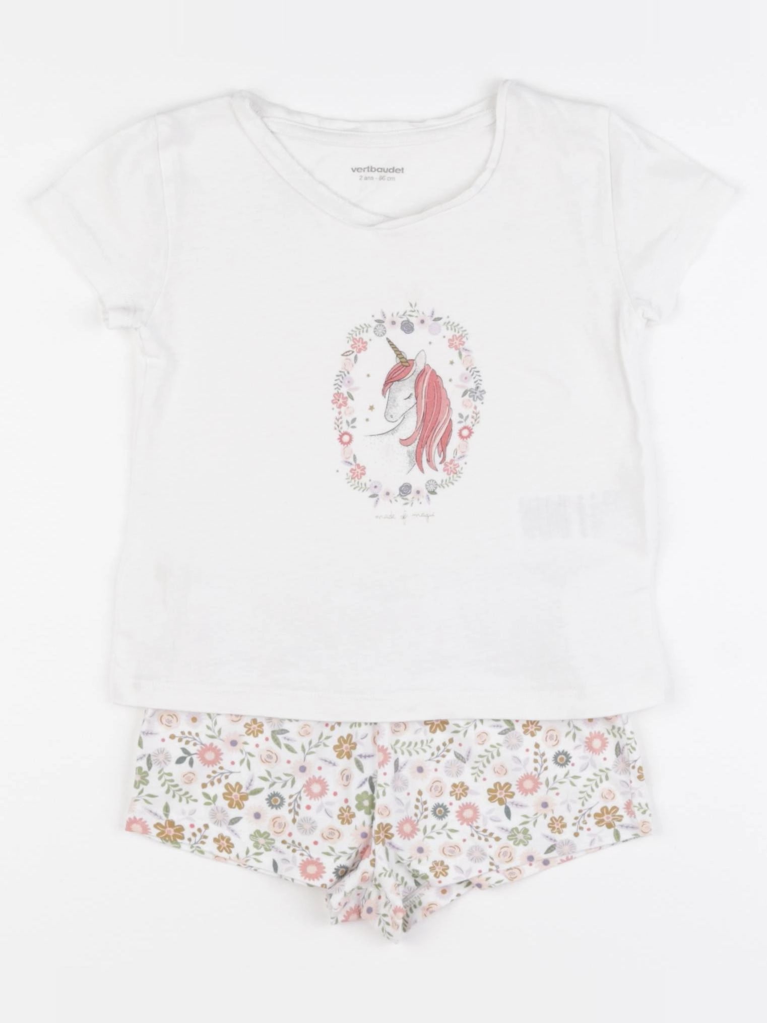 Vertbaudet - pyjama coton blanc, rose - 2 ans