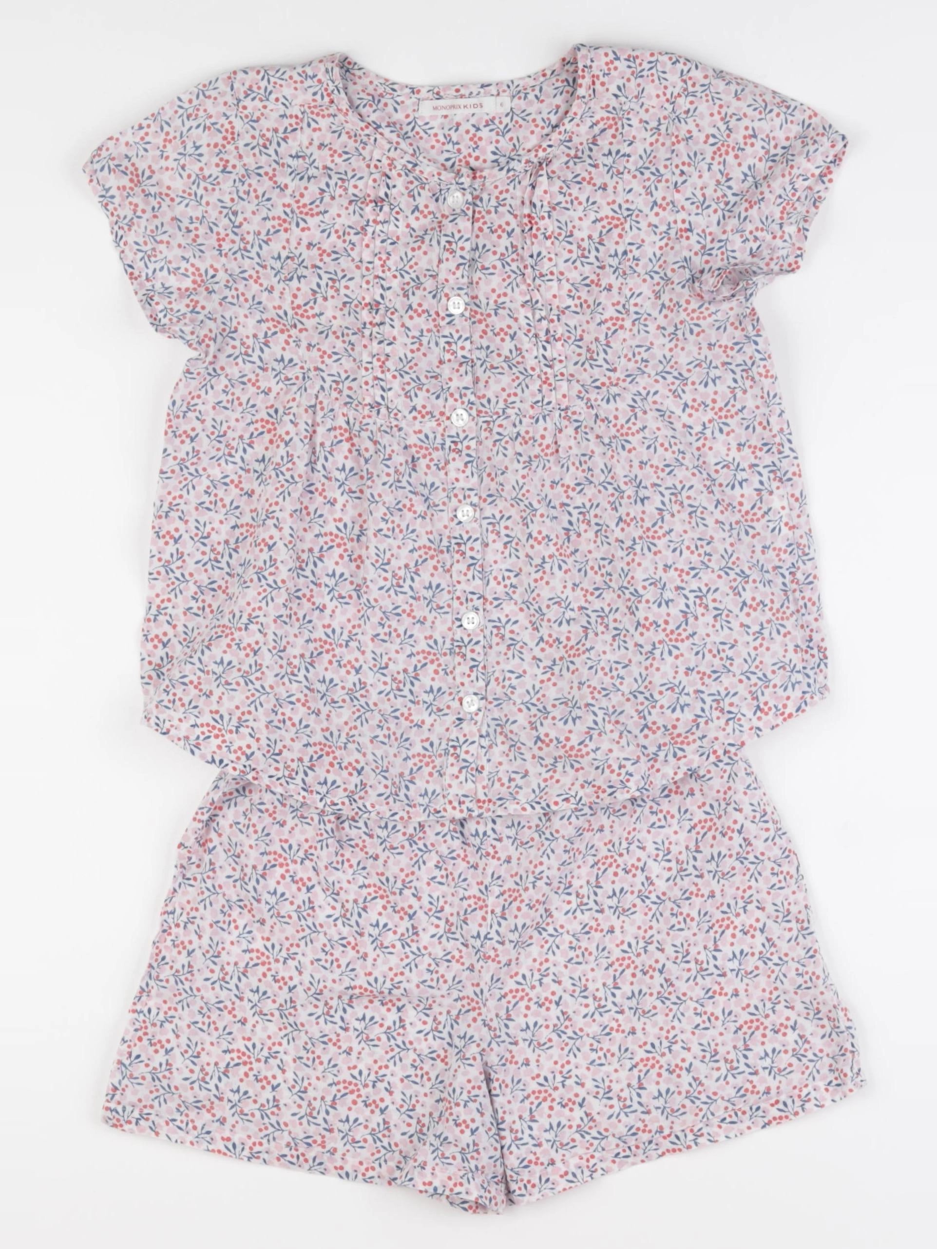 Monoprix - pyjama coton bleu, rose - 6 ans