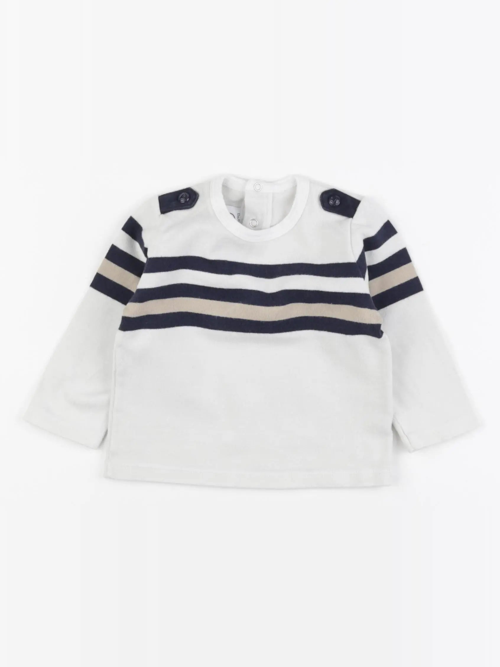 Petit Bateau - tee-shirt blanc, bleu - 12 mois