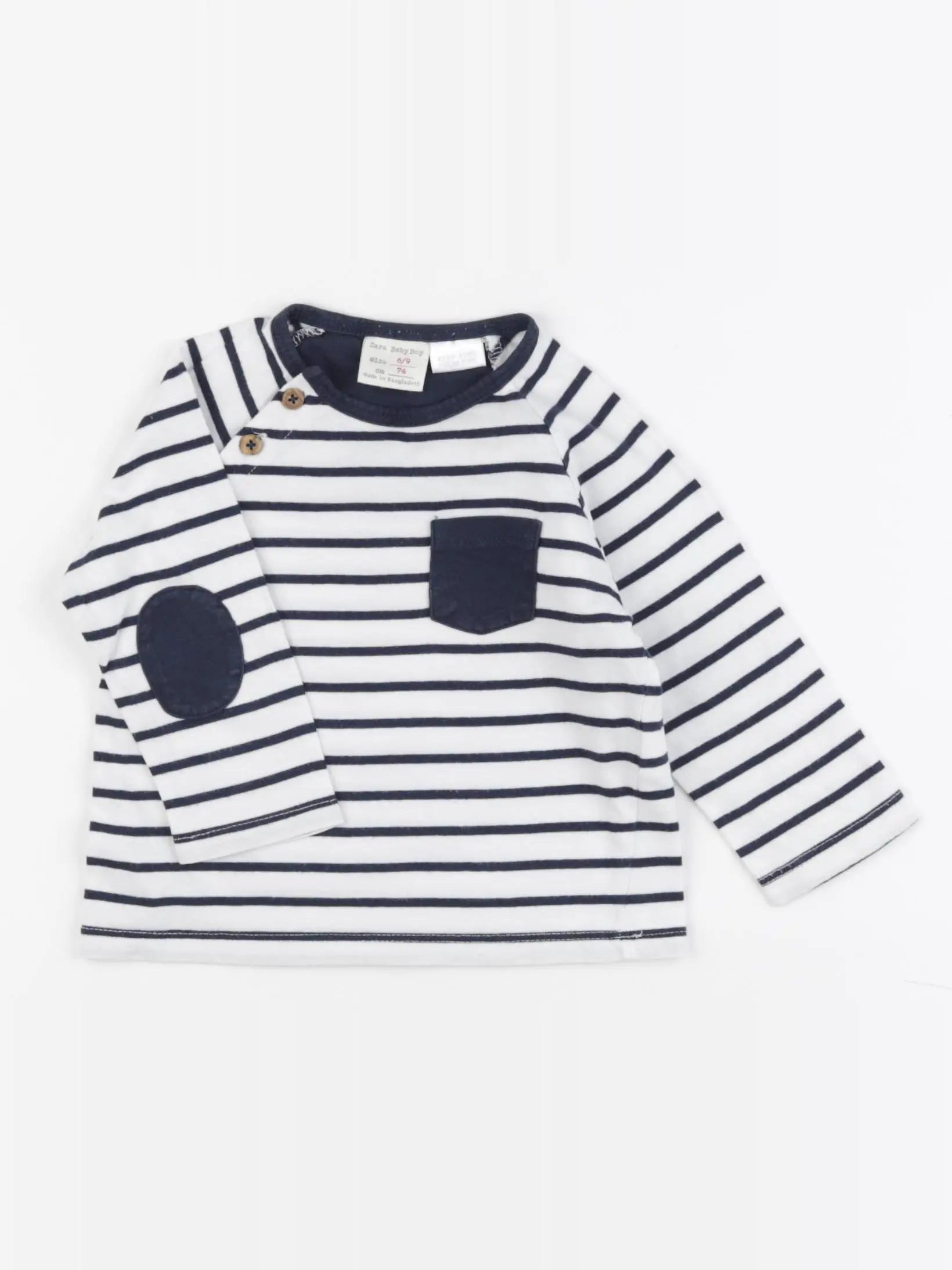 Zara - tee-shirt bleu, blanc - 6/9 mois