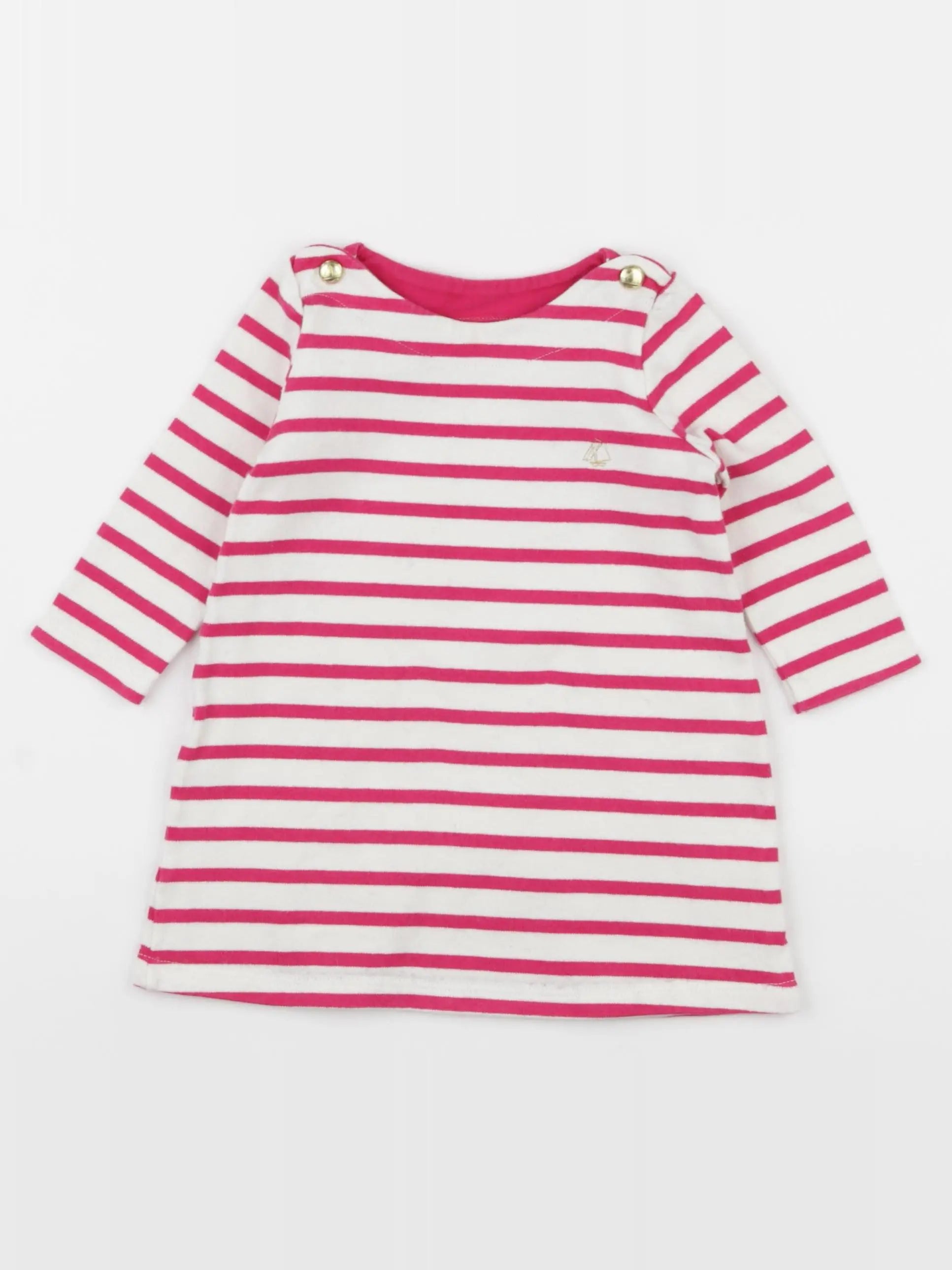 Petit Bateau - robe blanc, rose - 12 mois